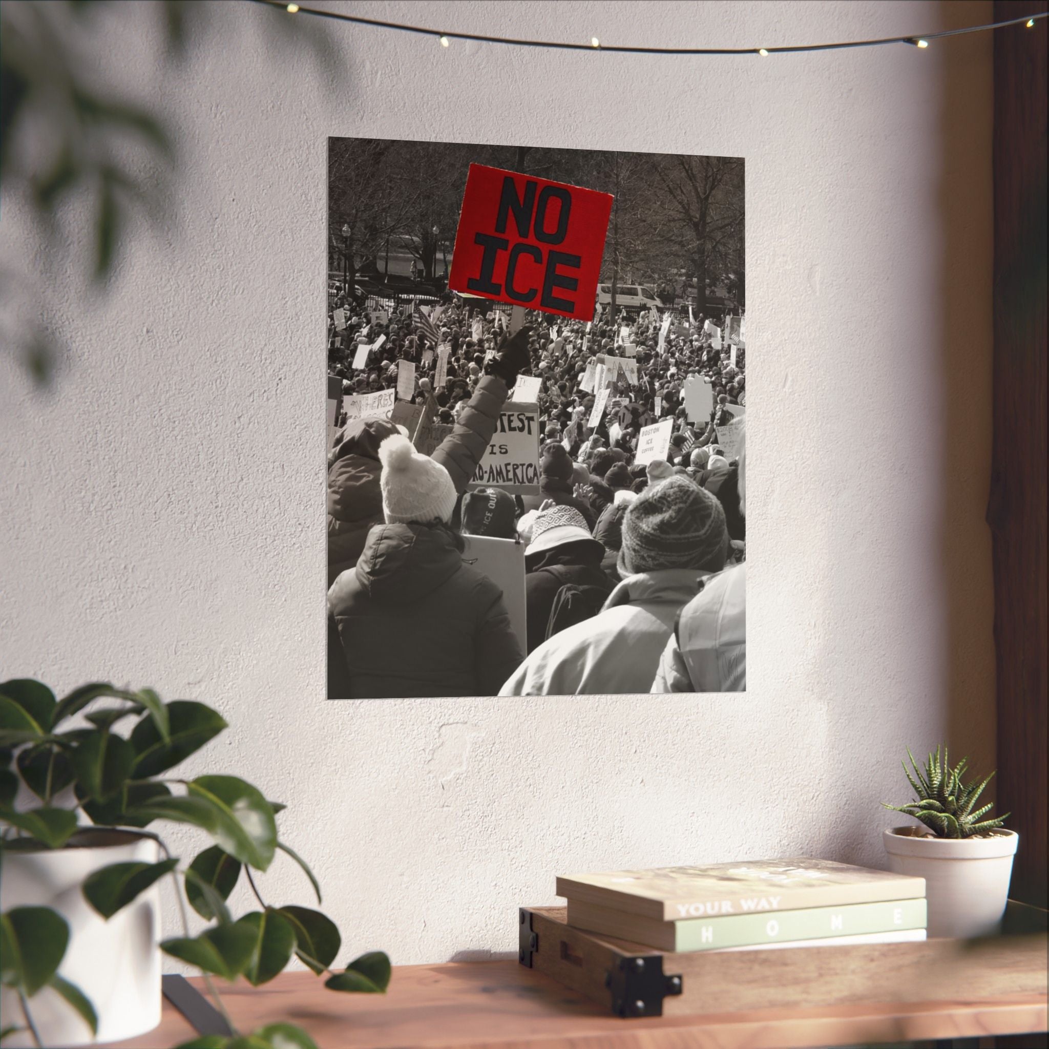 NO ICE Above the Crowd — Vertical Matte Humanitarian Poster