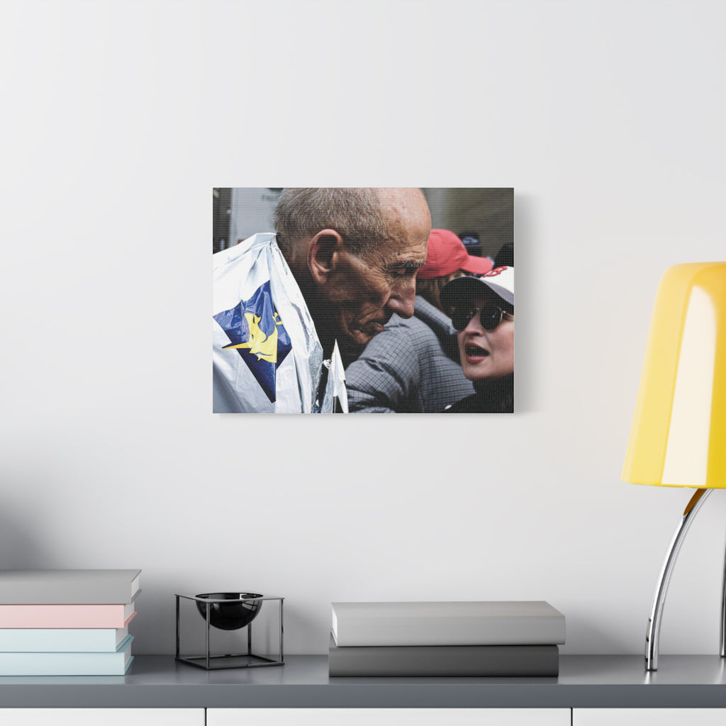 Street Portrait Canvas Print — Elderly Man, Boston Marathon & Conversation Photo Wall Art