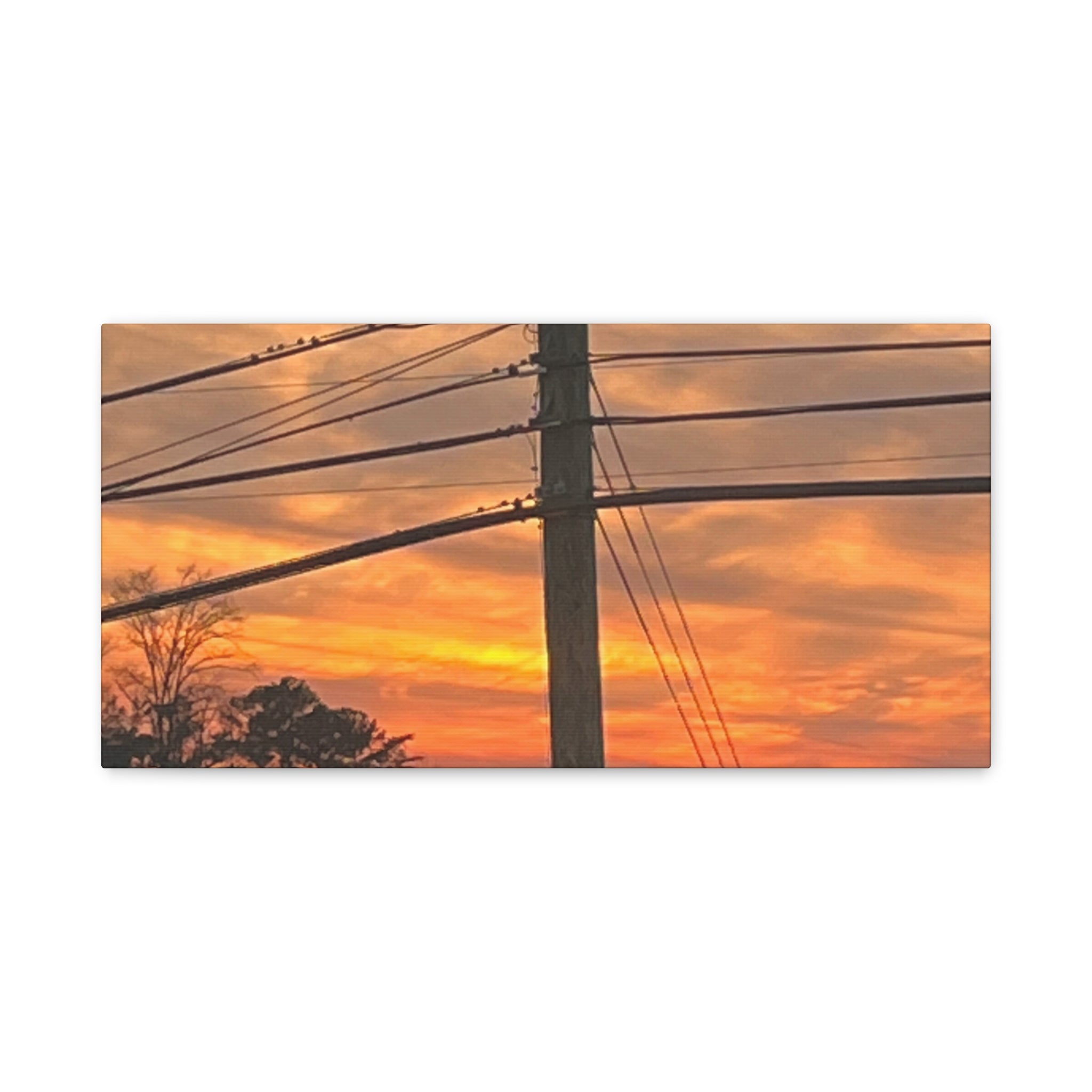 Sunset Powerlines Matte Canvas Print | Warm Orange Sky Wall Art | A‑G Originals