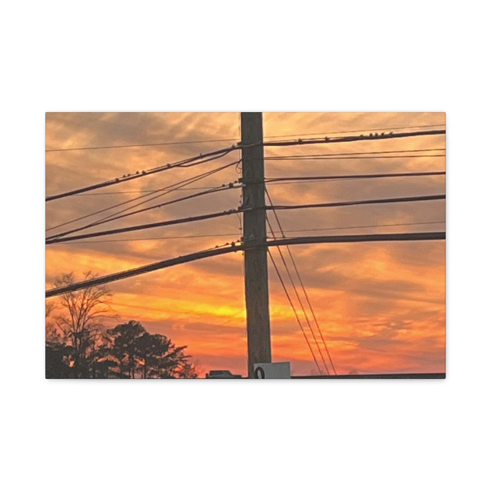Sunset Powerlines Matte Canvas Print | Warm Orange Sky Wall Art | A‑G Originals