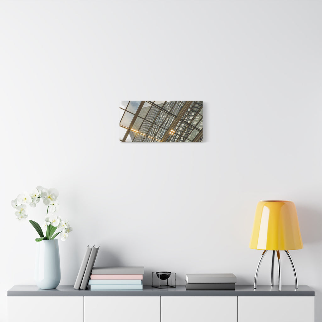 Modern Architecture Canvas Print — Glass Atrium & Skyscraper Stretched Matte