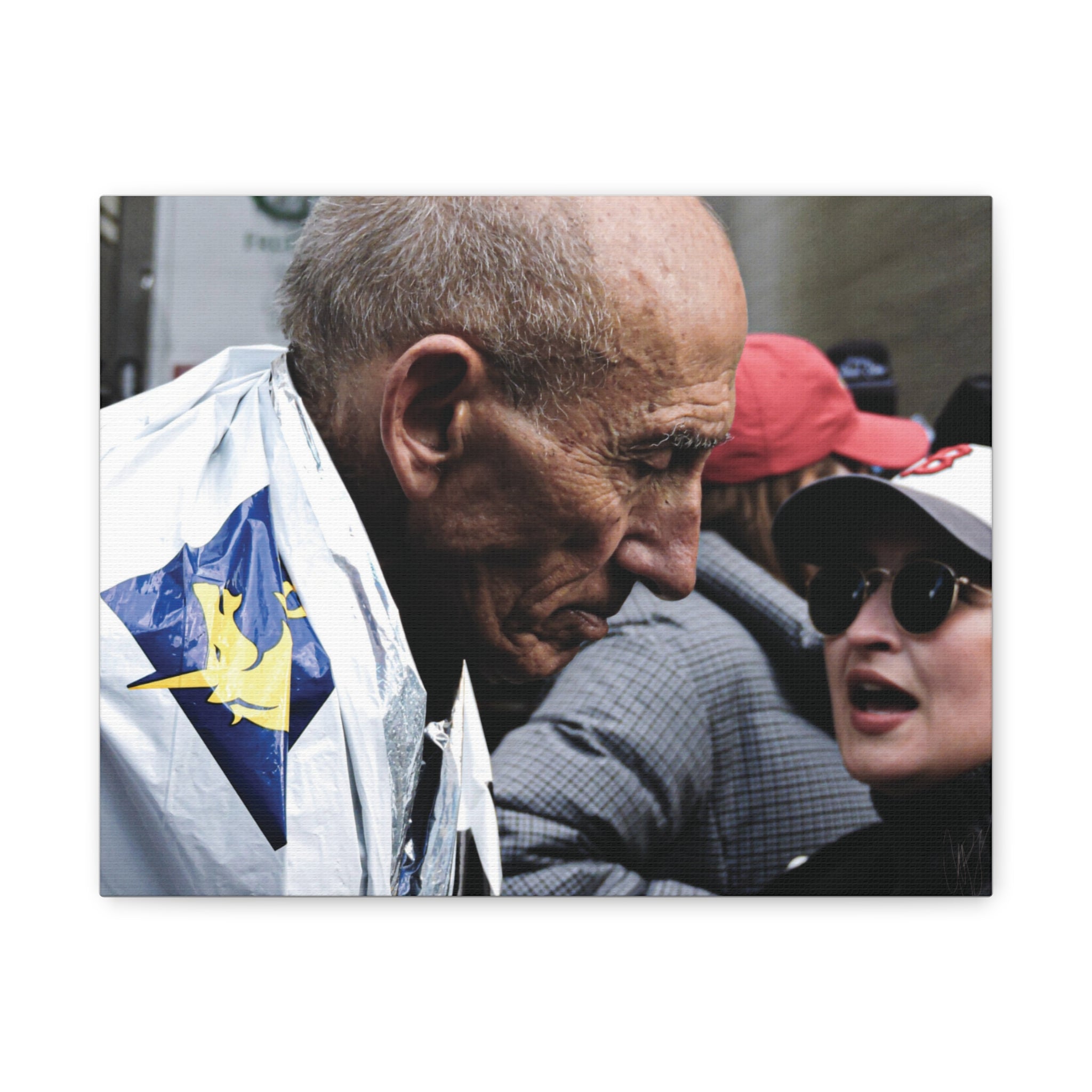 Street Portrait Canvas Print — Elderly Man, Boston Marathon & Conversation Photo Wall Art