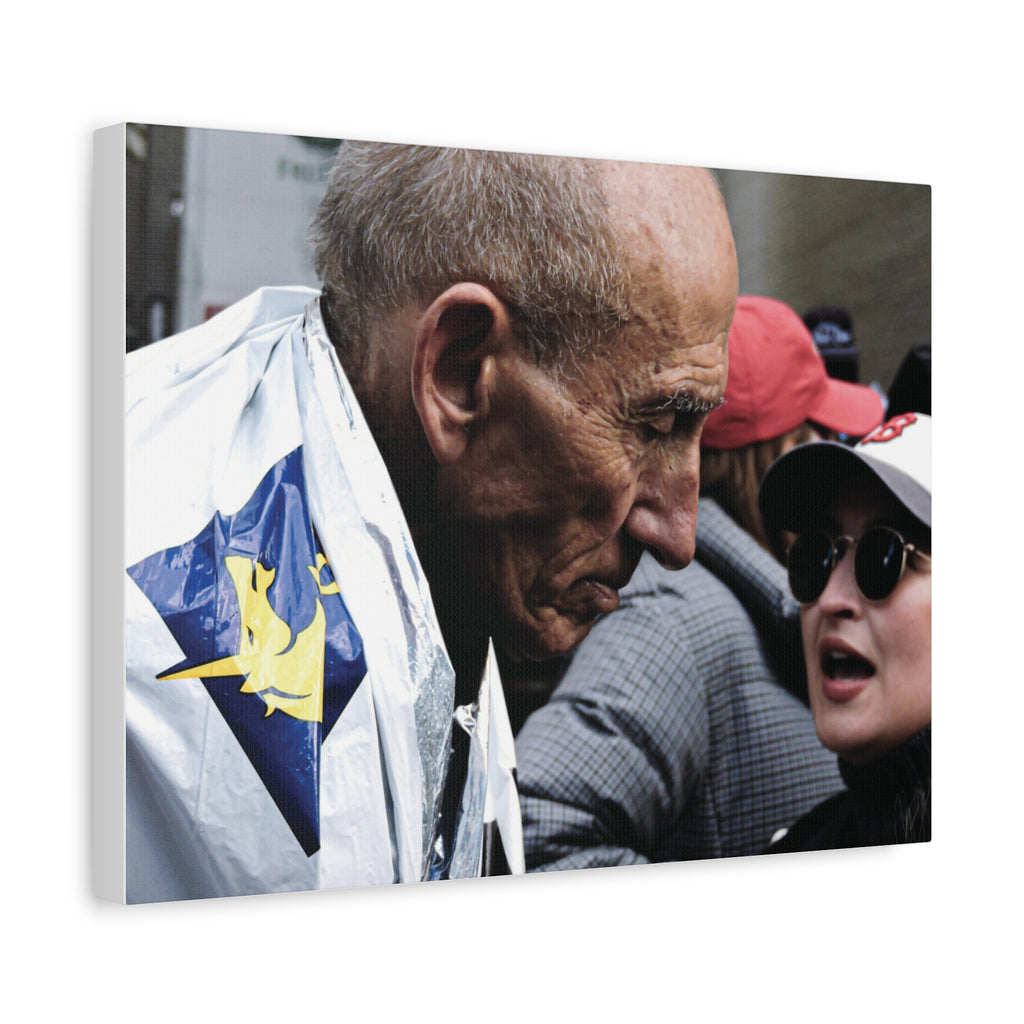 Street Portrait Canvas Print — Elderly Man, Boston Marathon & Conversation Photo Wall Art