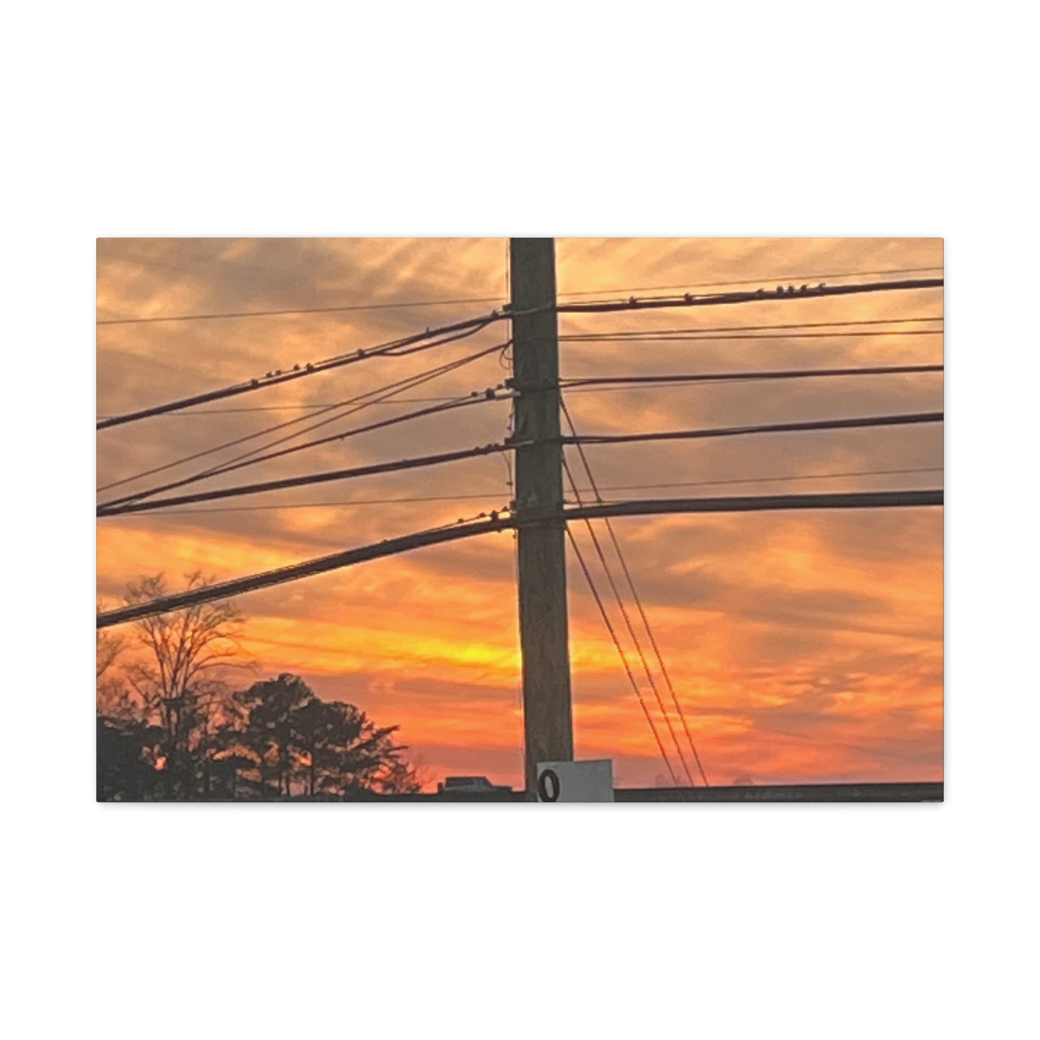 Sunset Powerlines Matte Canvas Print | Warm Orange Sky Wall Art | A‑G Originals