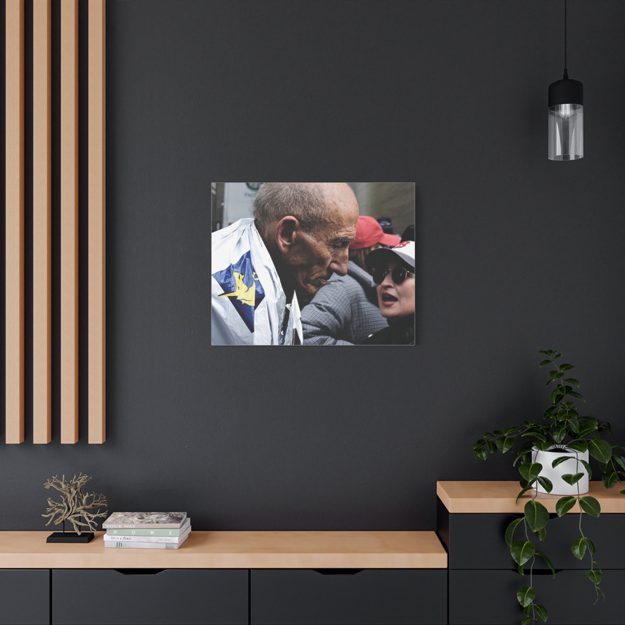 Street Portrait Canvas Print — Elderly Man, Boston Marathon & Conversation Photo Wall Art