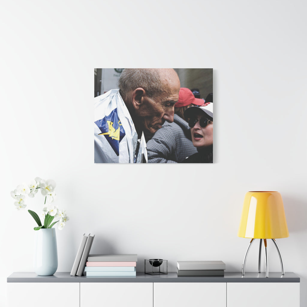 Street Portrait Canvas Print — Elderly Man, Boston Marathon & Conversation Photo Wall Art
