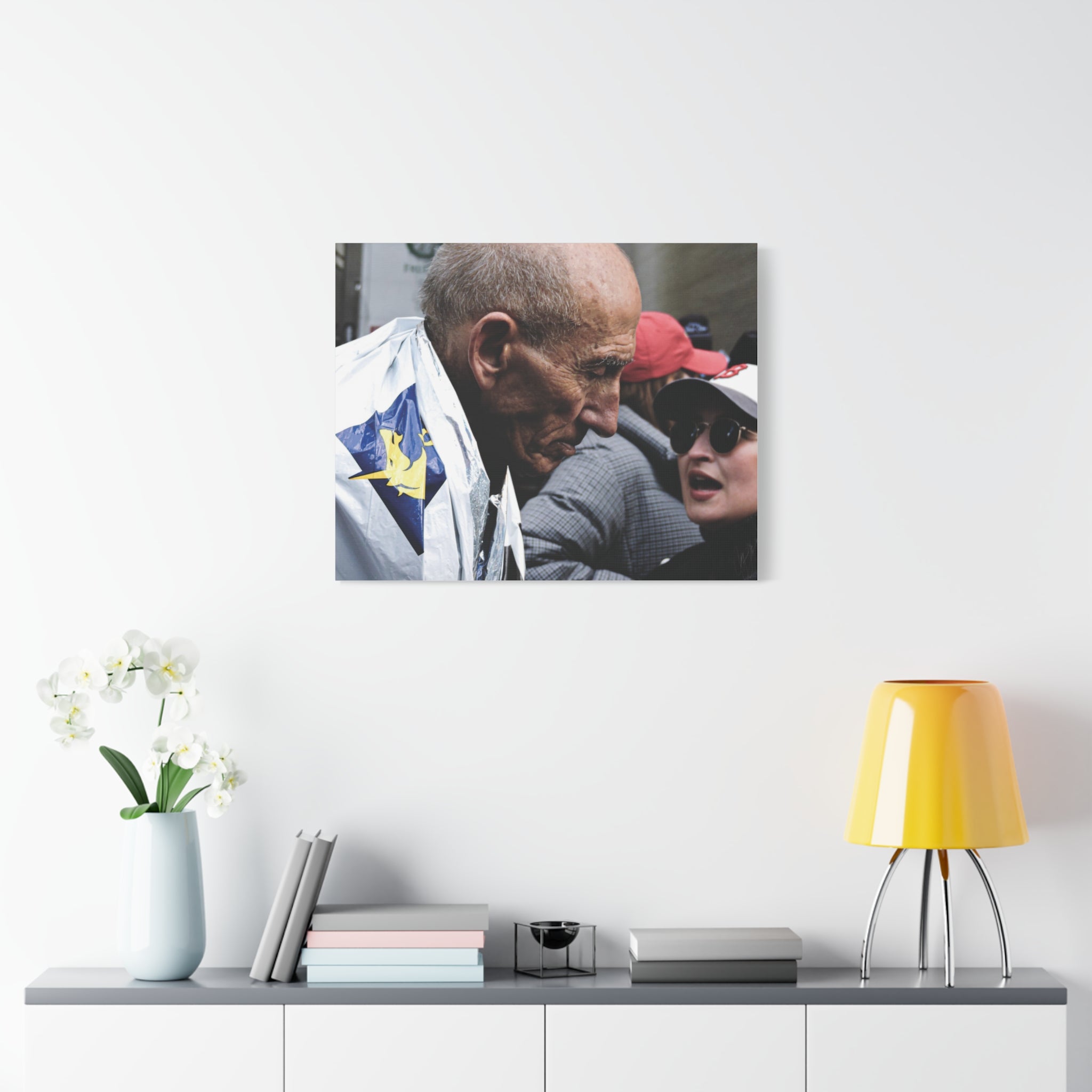 Street Portrait Canvas Print — Elderly Man, Boston Marathon & Conversation Photo Wall Art