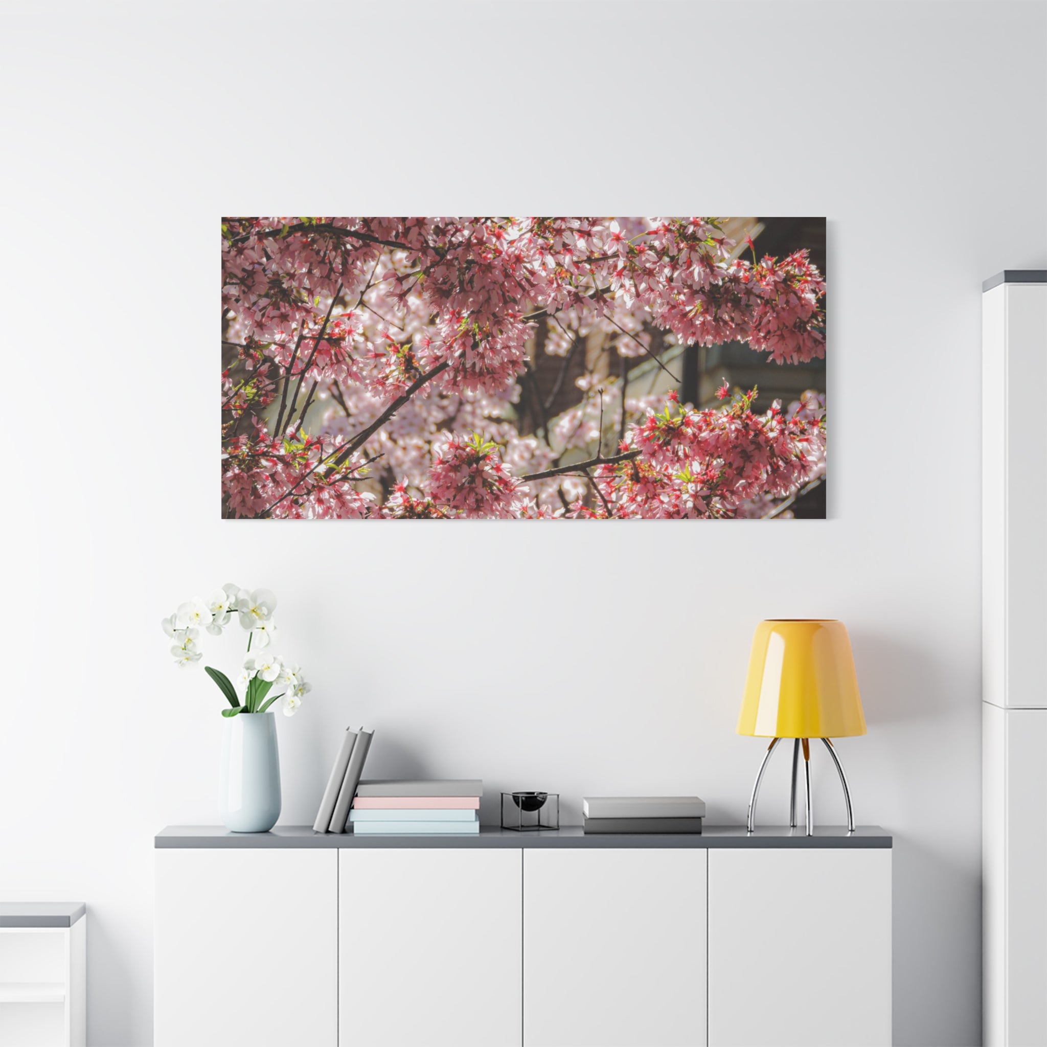 Pink Cherry Blossom Canvas Wall Art — Stretched Matte Floral Print