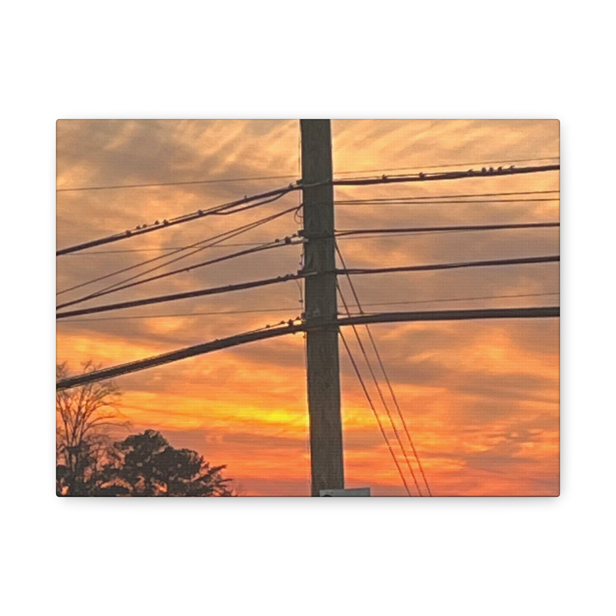 Sunset Powerlines Matte Canvas Print | Warm Orange Sky Wall Art | A‑G Originals