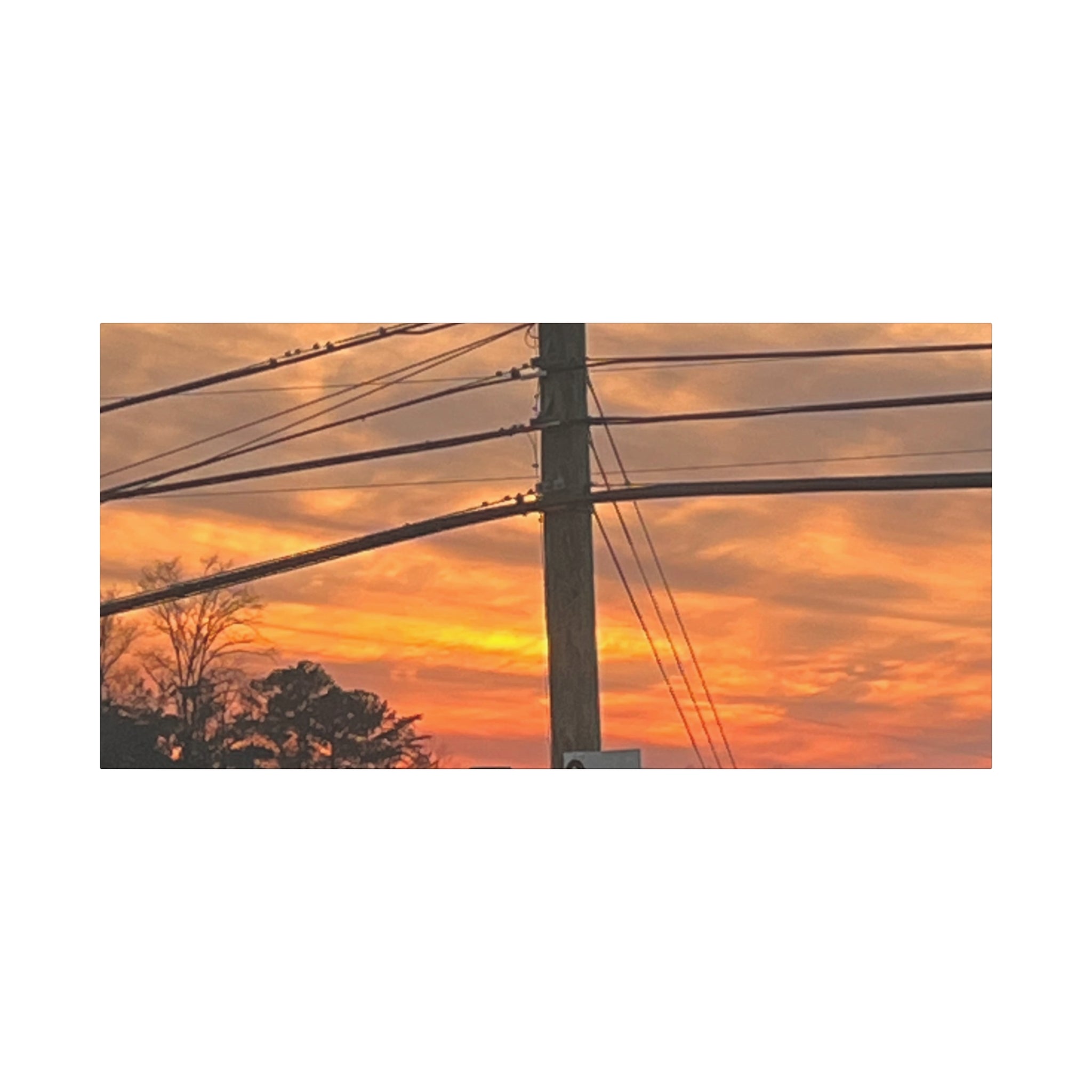 Sunset Powerlines Matte Canvas Print | Warm Orange Sky Wall Art | A‑G Originals