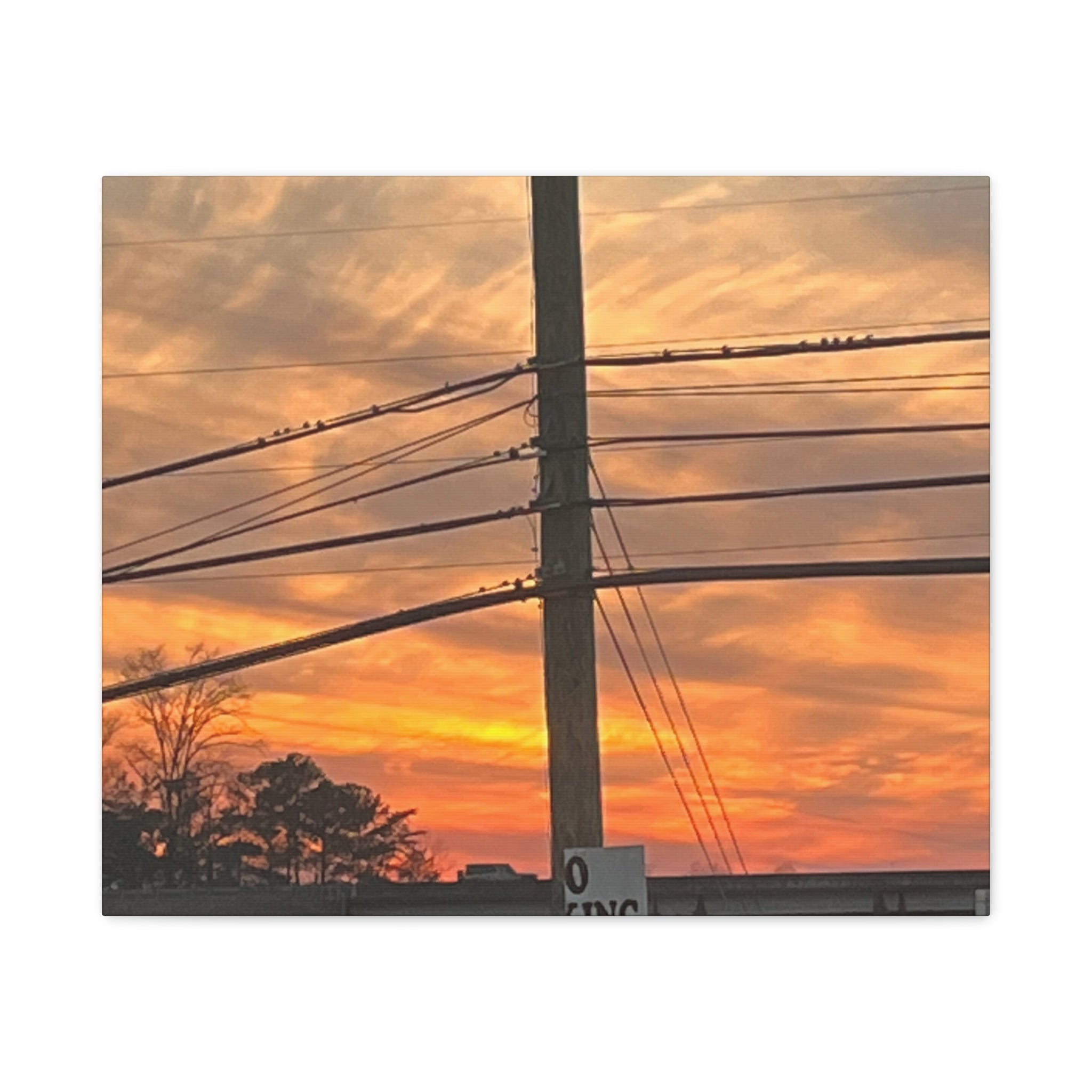 Sunset Powerlines Matte Canvas Print | Warm Orange Sky Wall Art | A‑G Originals