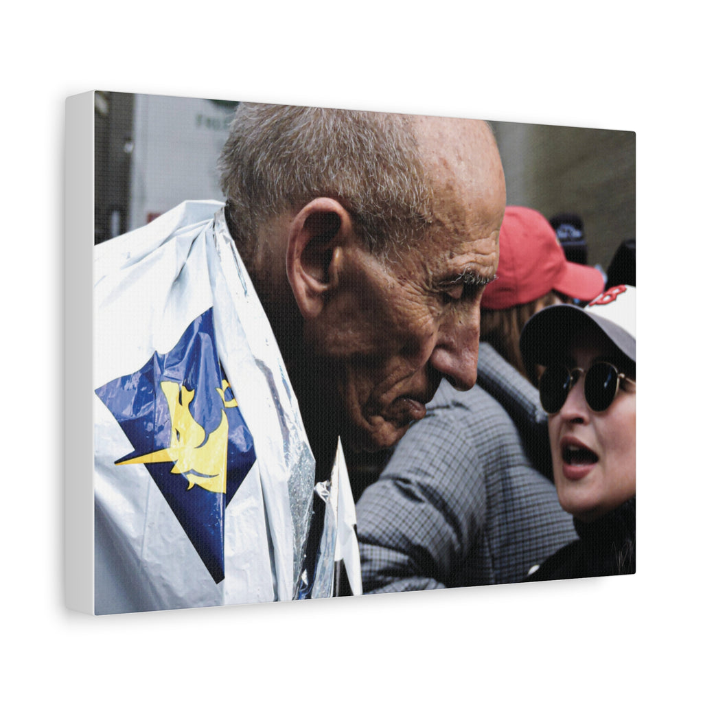 Street Portrait Canvas Print — Elderly Man, Boston Marathon & Conversation Photo Wall Art