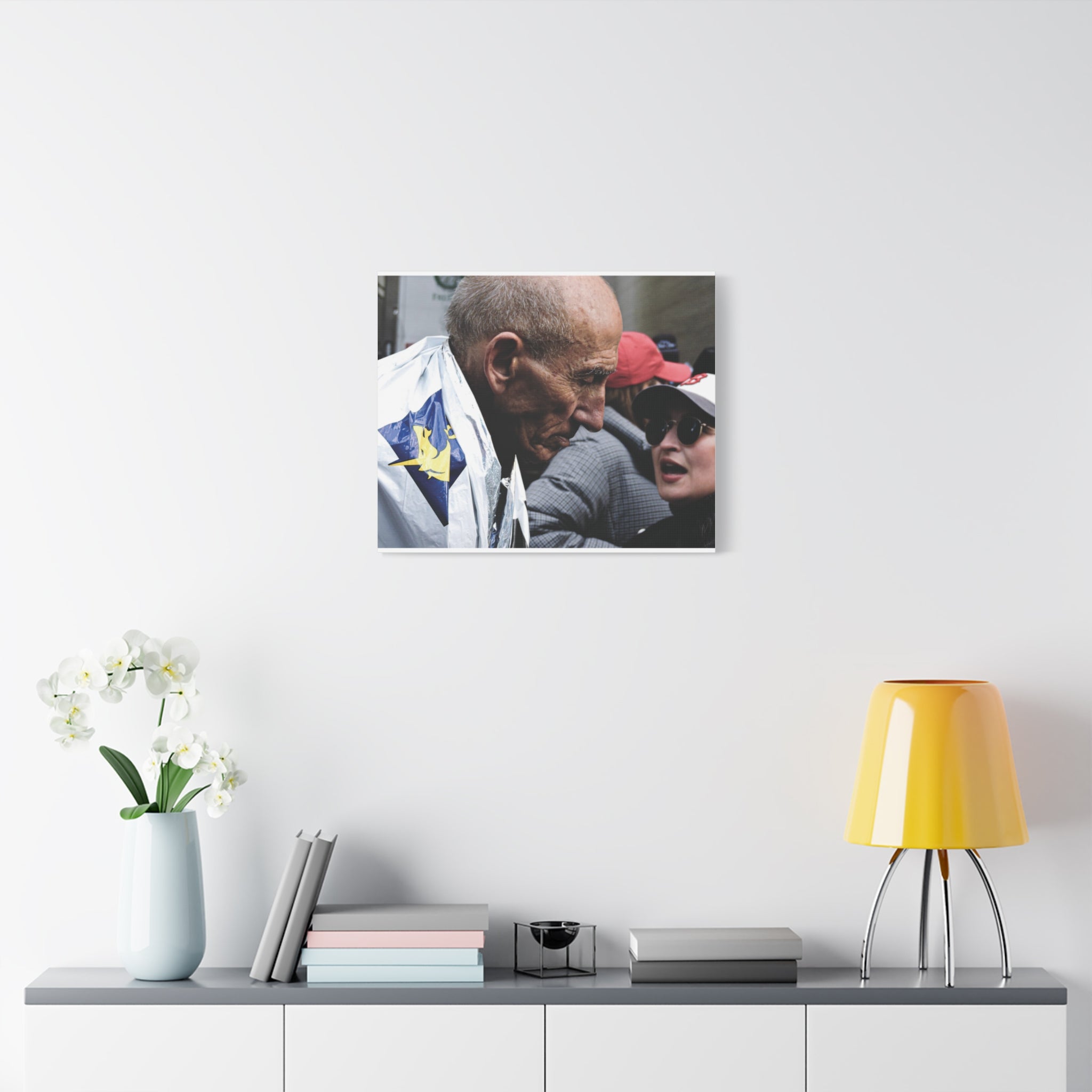 Street Portrait Canvas Print — Elderly Man, Boston Marathon & Conversation Photo Wall Art