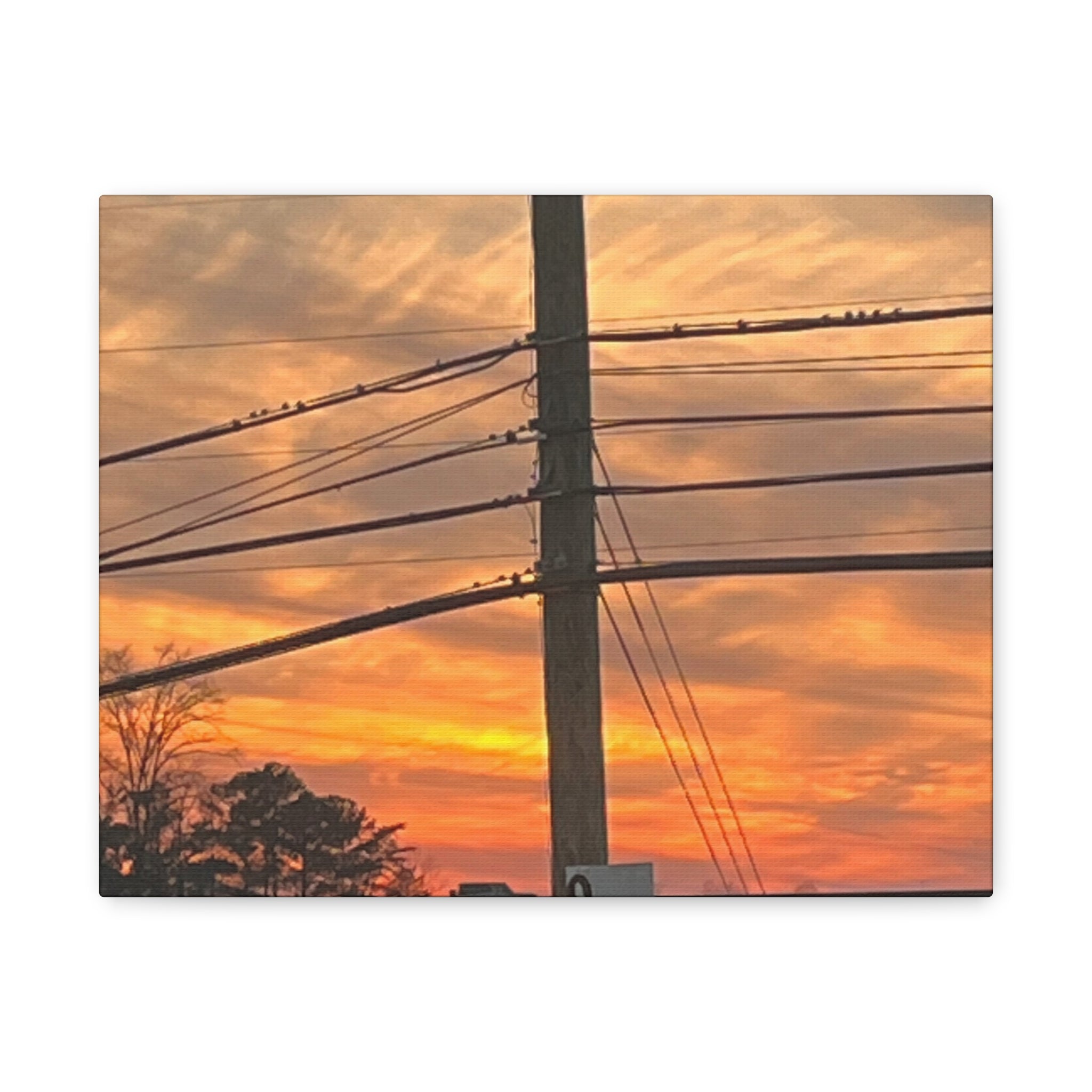 Sunset Powerlines Matte Canvas Print | Warm Orange Sky Wall Art | A‑G Originals
