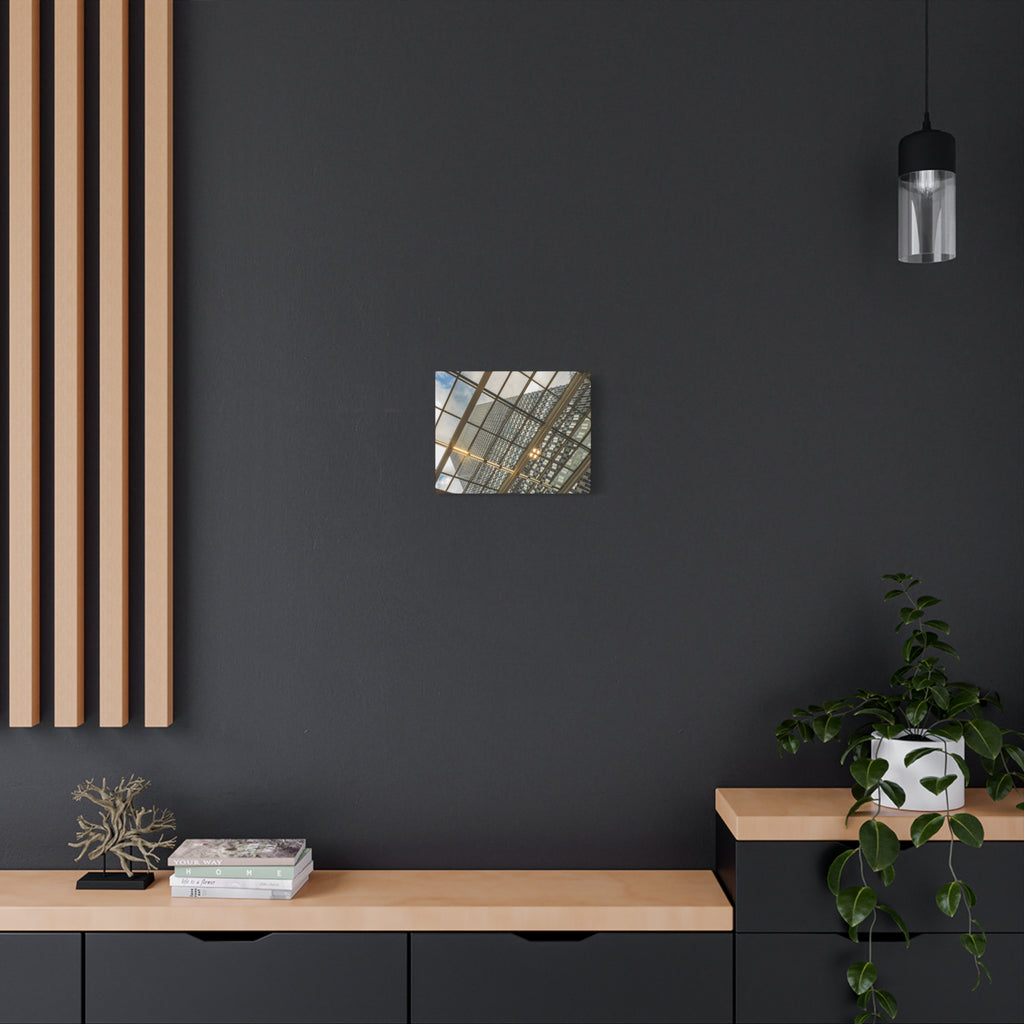 Modern Architecture Canvas Print — Glass Atrium & Skyscraper Stretched Matte