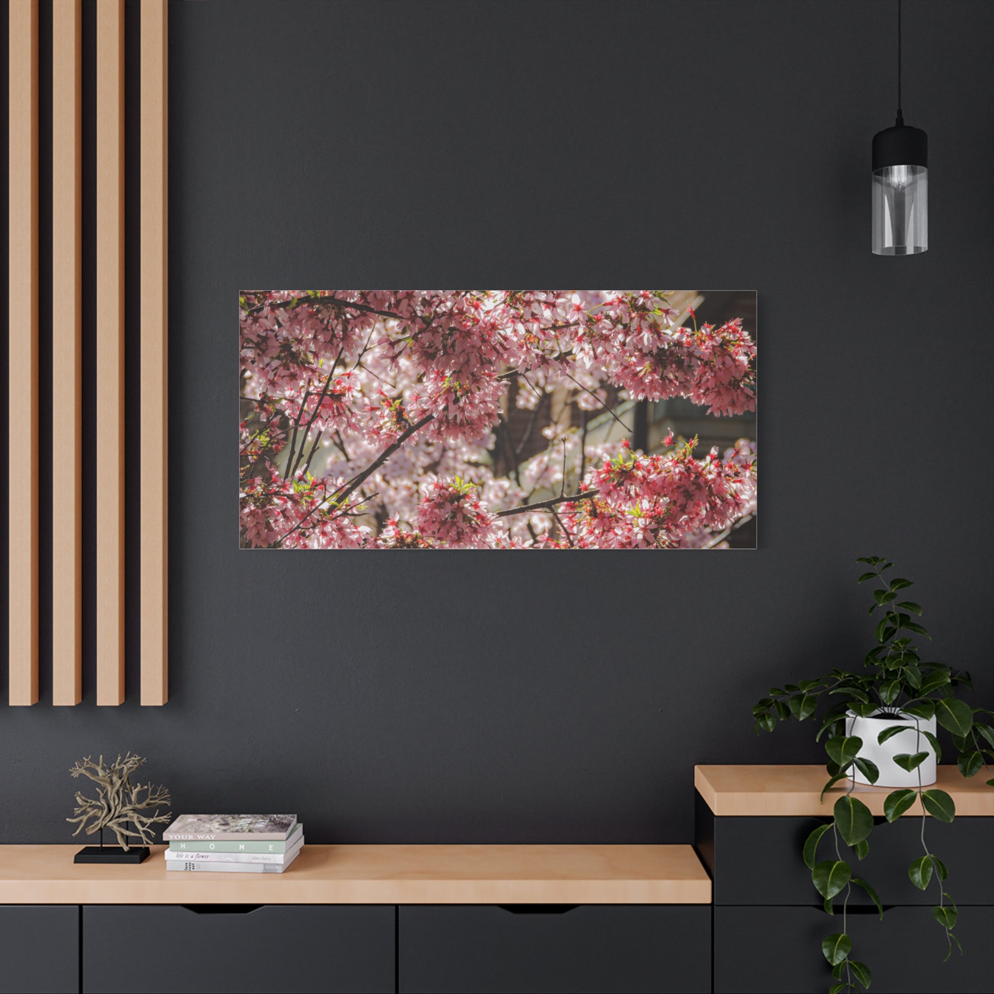 Pink Cherry Blossom Canvas Wall Art — Stretched Matte Floral Print