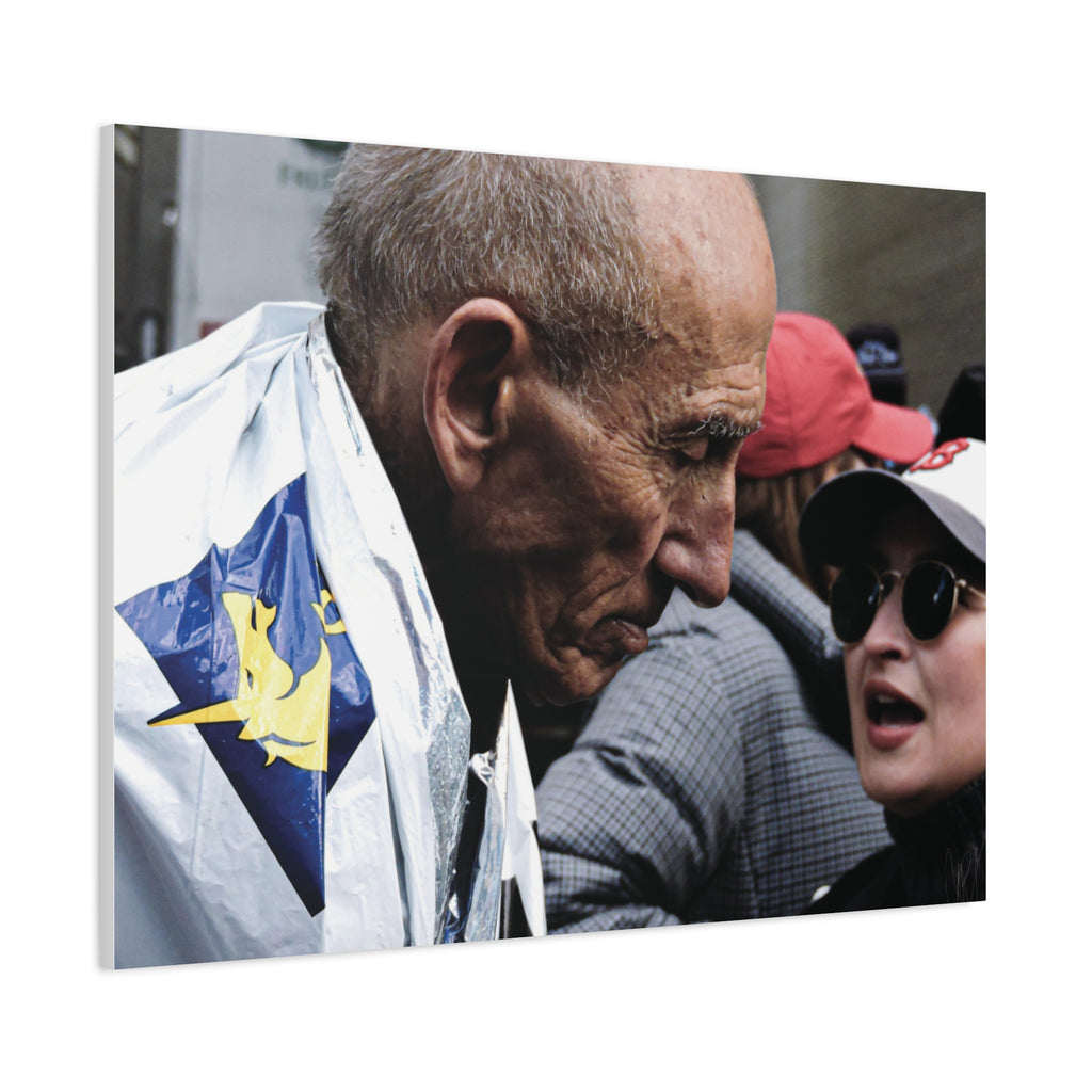 Street Portrait Canvas Print — Elderly Man, Boston Marathon & Conversation Photo Wall Art