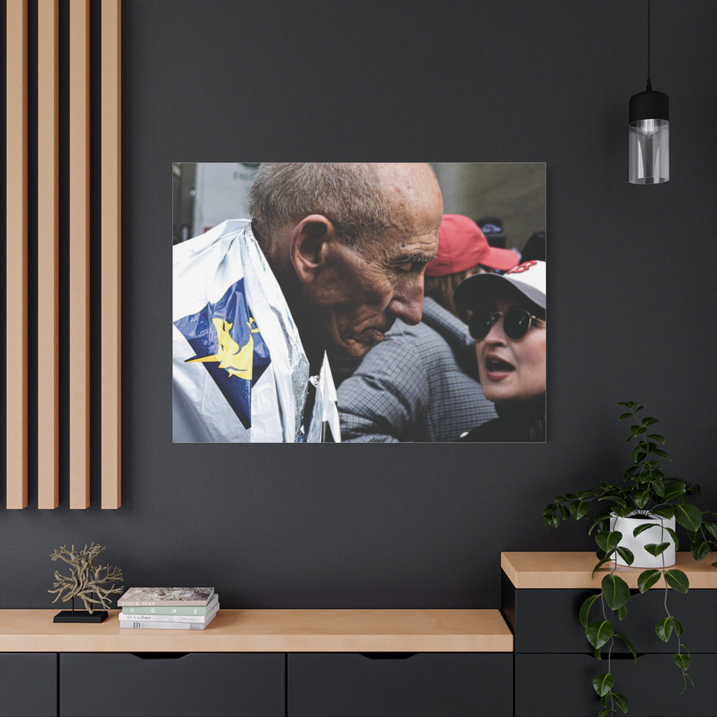 Street Portrait Canvas Print — Elderly Man, Boston Marathon & Conversation Photo Wall Art
