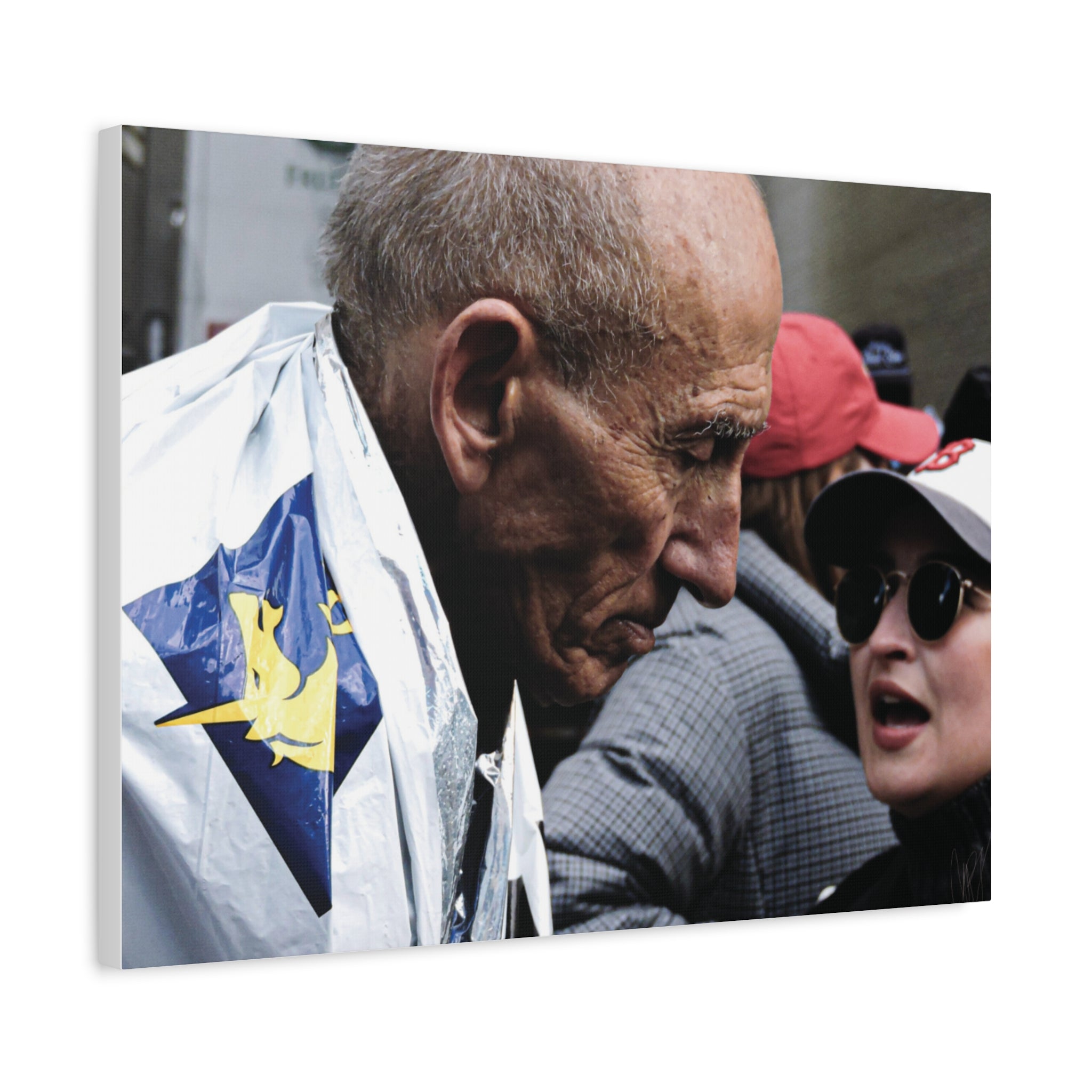 Street Portrait Canvas Print — Elderly Man, Boston Marathon & Conversation Photo Wall Art