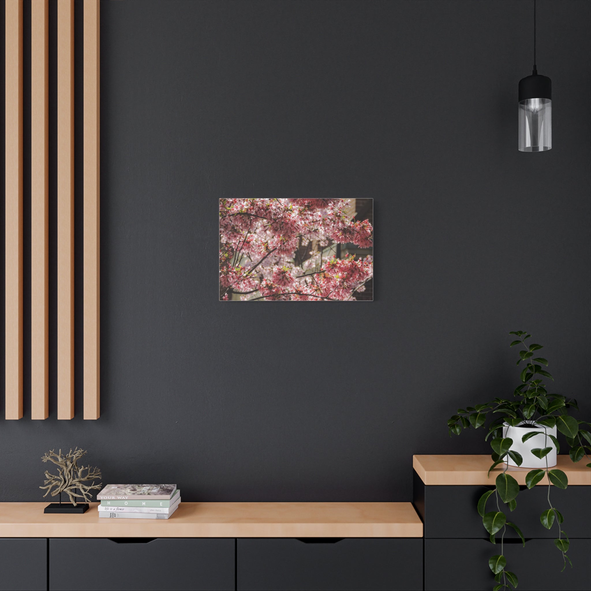 Pink Cherry Blossom Canvas Wall Art — Stretched Matte Floral Print
