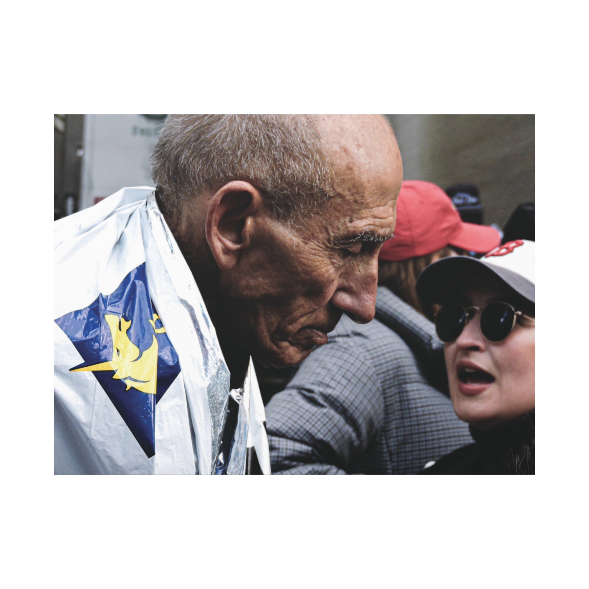 Street Portrait Canvas Print — Elderly Man, Boston Marathon & Conversation Photo Wall Art