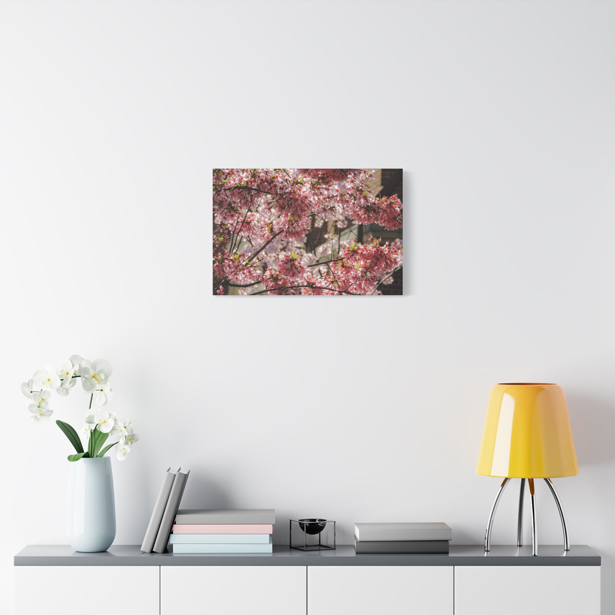 Pink Cherry Blossom Canvas Wall Art — Stretched Matte Floral Print