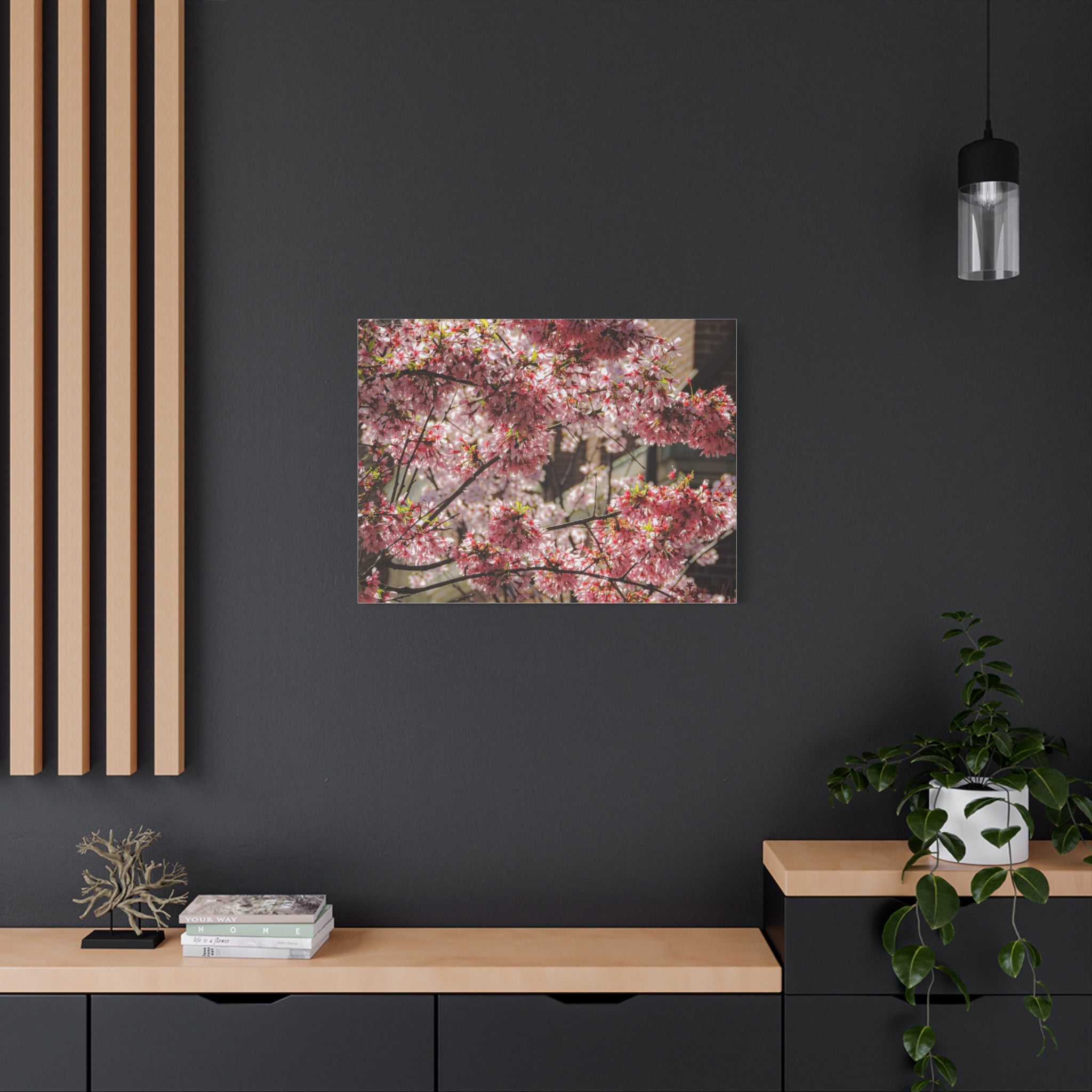 Pink Cherry Blossom Canvas Wall Art — Stretched Matte Floral Print