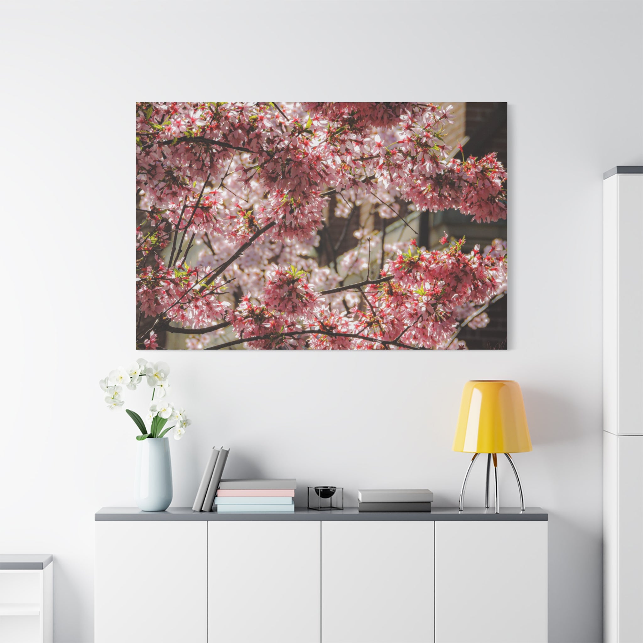 Pink Cherry Blossom Canvas Wall Art — Stretched Matte Floral Print