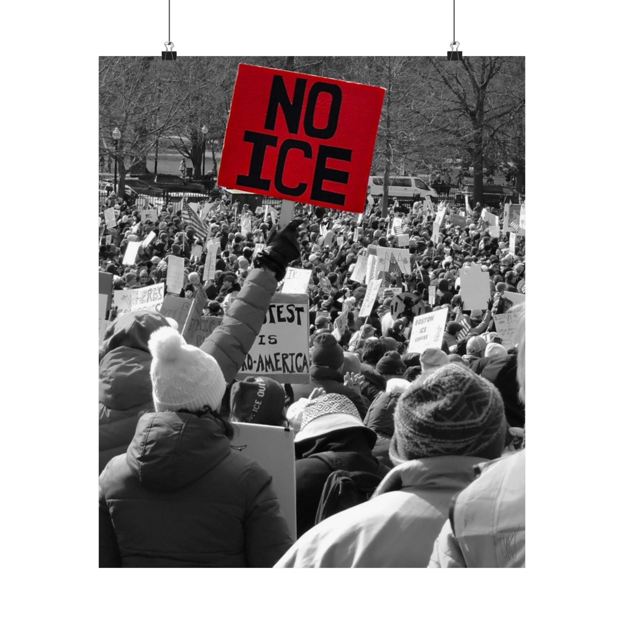 NO ICE Above the Crowd — Vertical Matte Humanitarian Poster