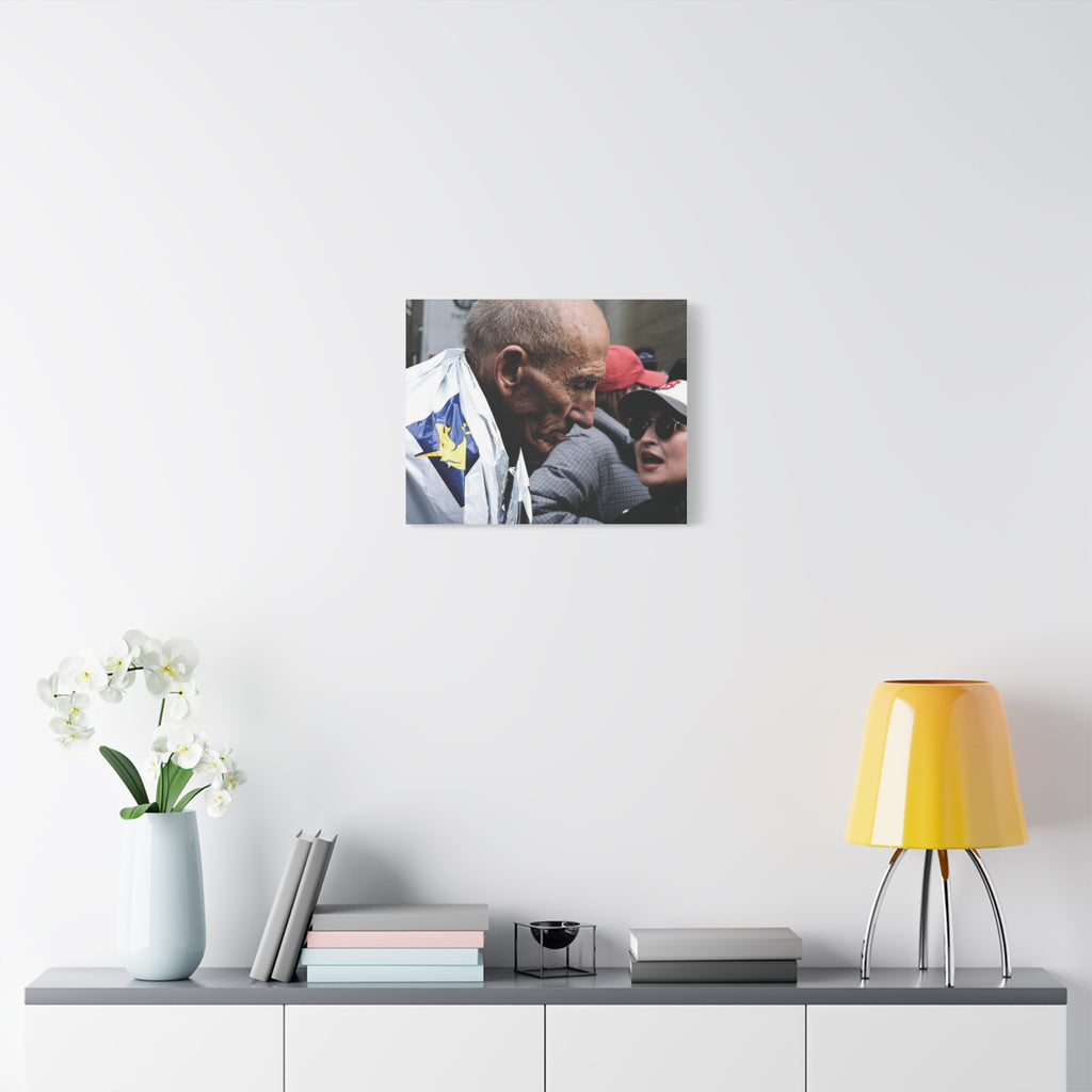 Street Portrait Canvas Print — Elderly Man, Boston Marathon & Conversation Photo Wall Art