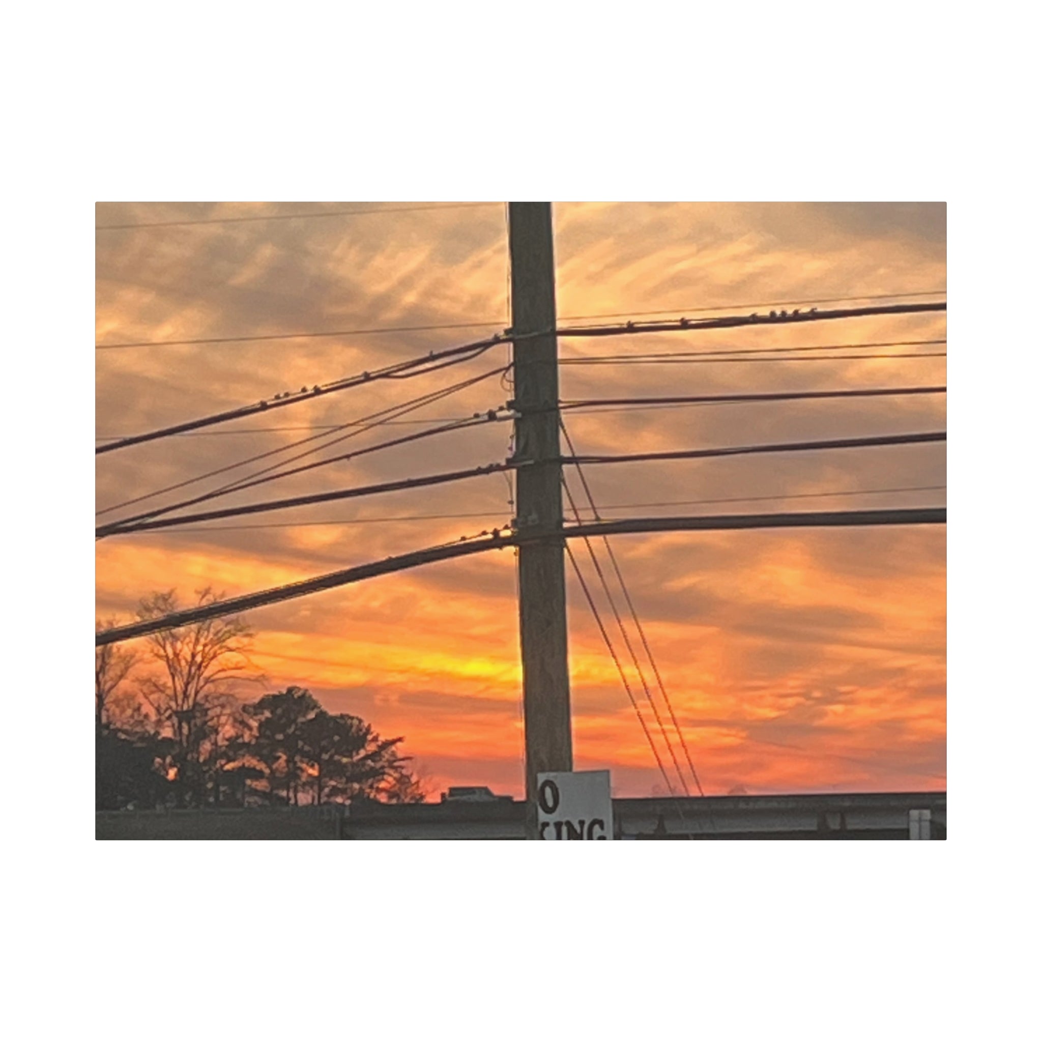 Sunset Powerlines Matte Canvas Print | Warm Orange Sky Wall Art | A‑G Originals