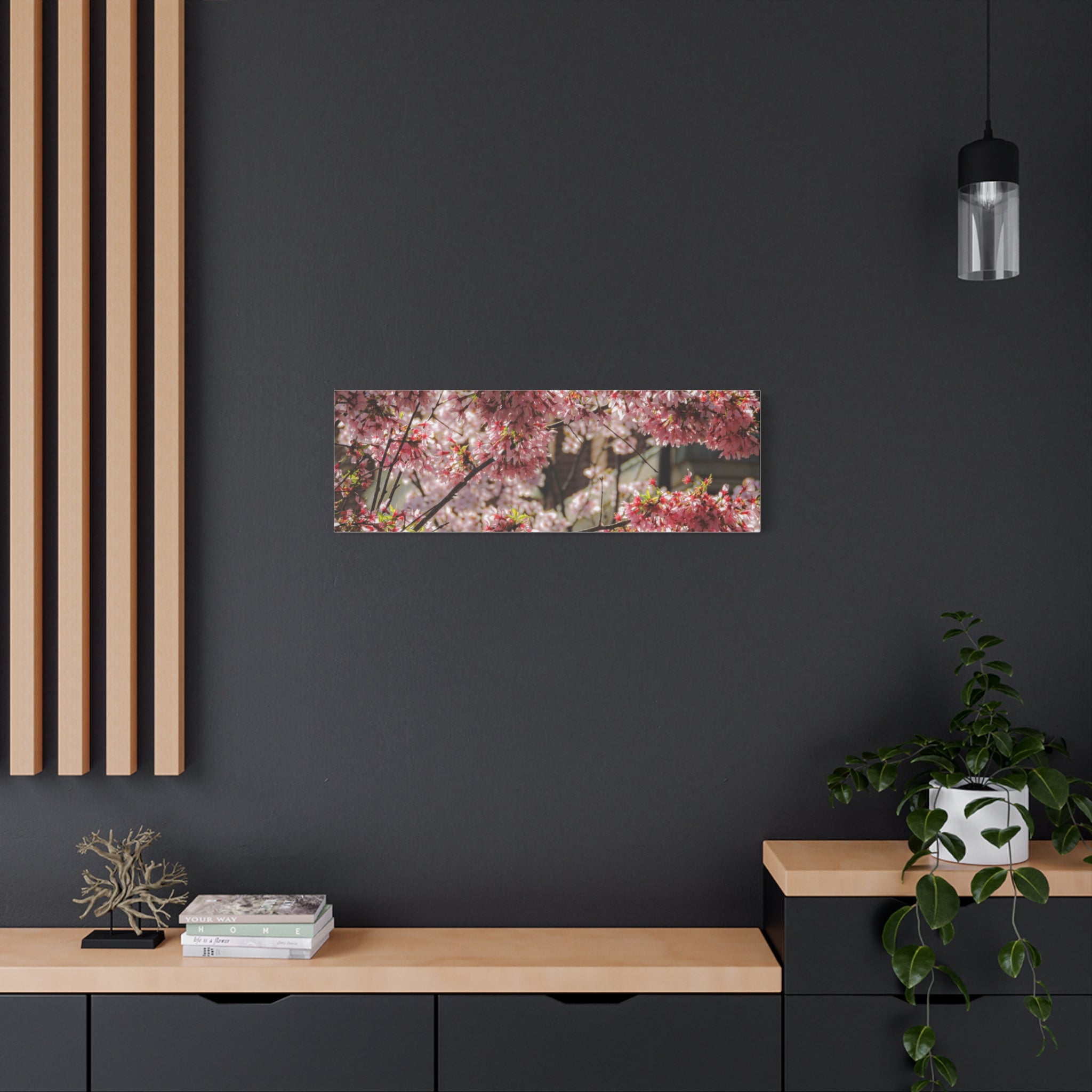 Pink Cherry Blossom Canvas Wall Art — Stretched Matte Floral Print
