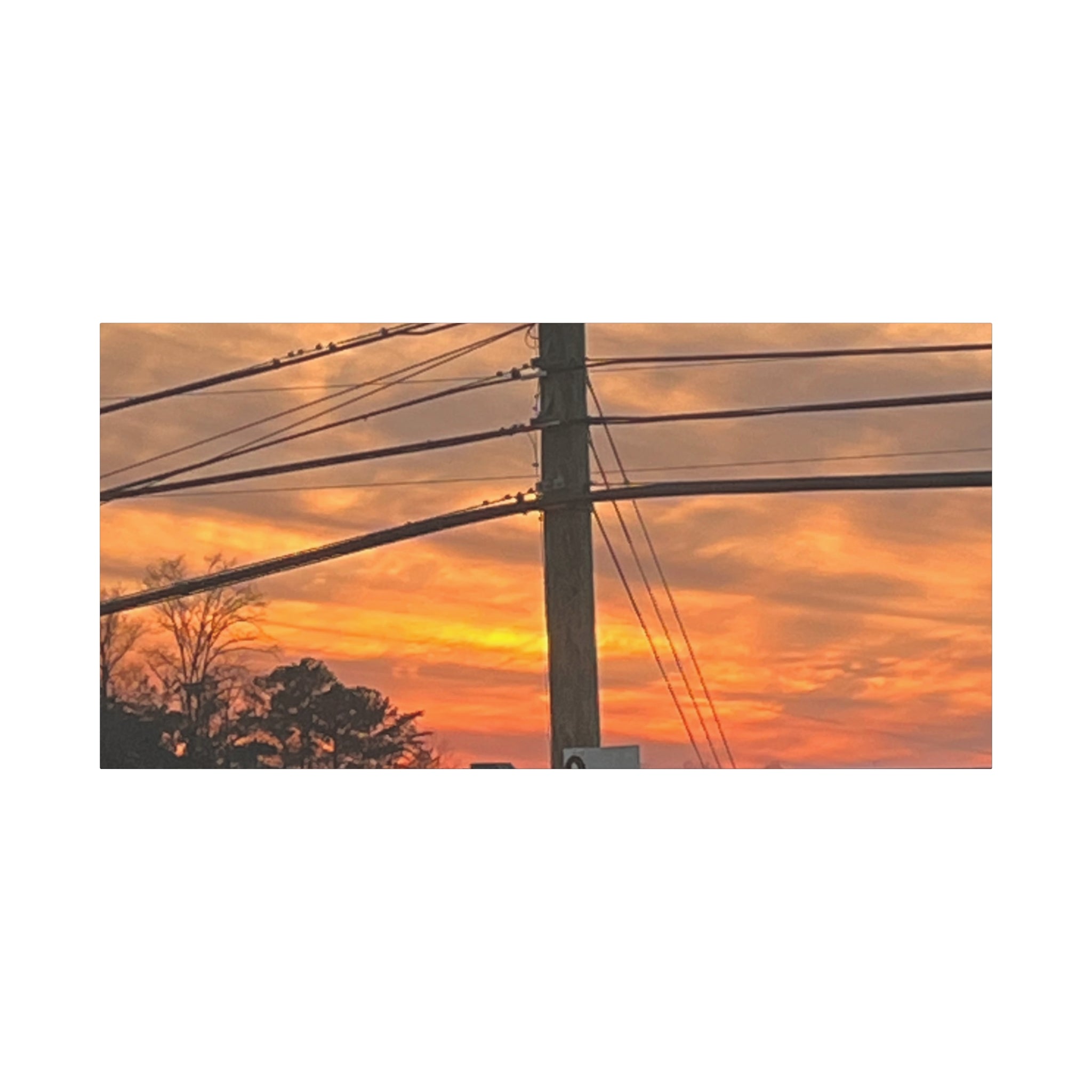 Sunset Powerlines Matte Canvas Print | Warm Orange Sky Wall Art | A‑G Originals