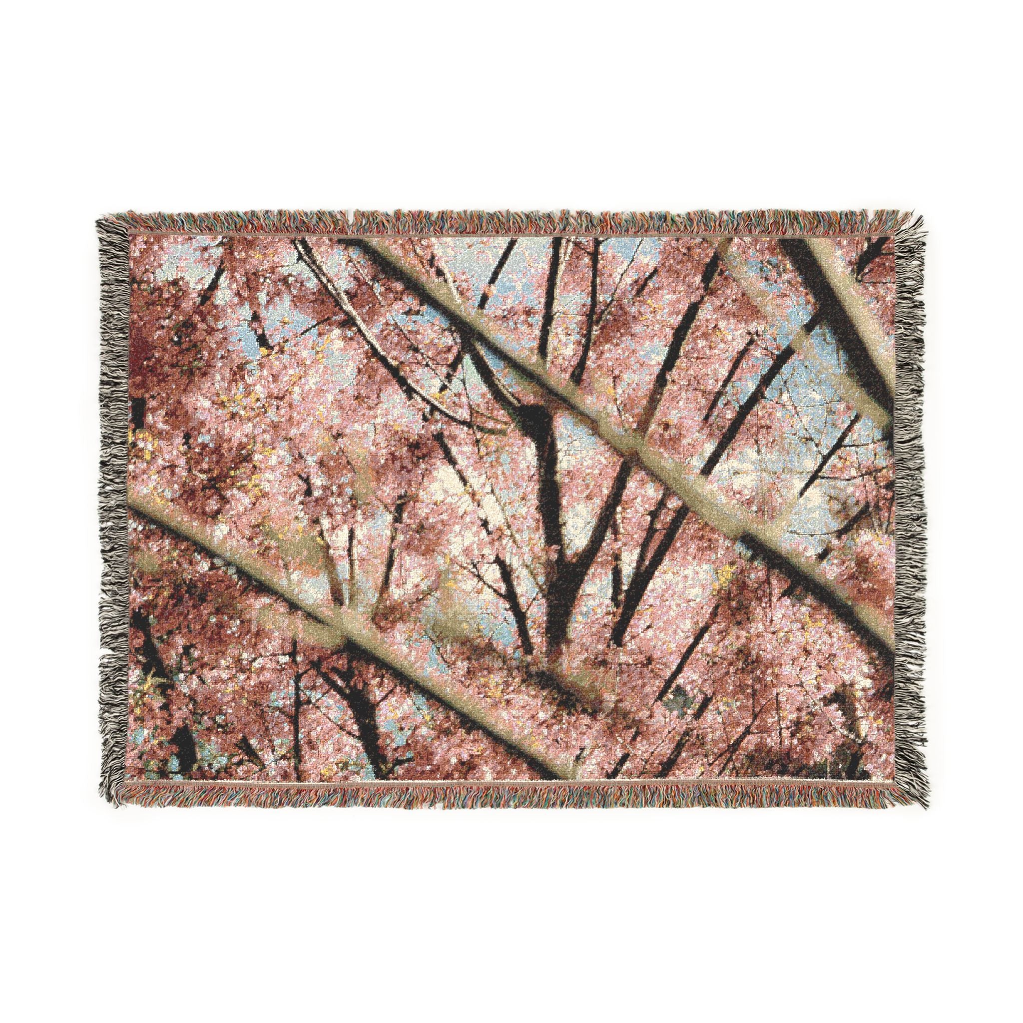 Cherry Blossom Woven Blanket — Floral Tree Branch Throw for Home Decor & Gifts