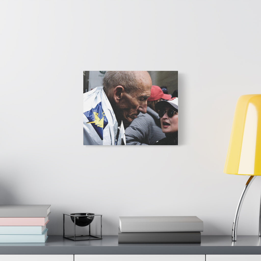 Street Portrait Canvas Print — Elderly Man, Boston Marathon & Conversation Photo Wall Art