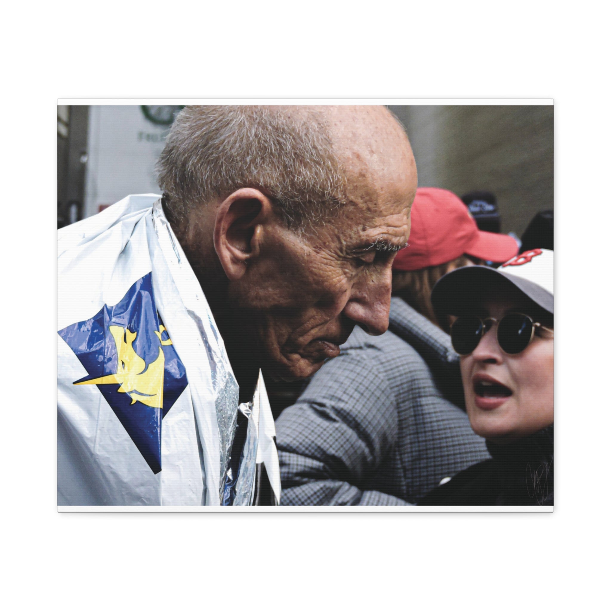 Street Portrait Canvas Print — Elderly Man, Boston Marathon & Conversation Photo Wall Art