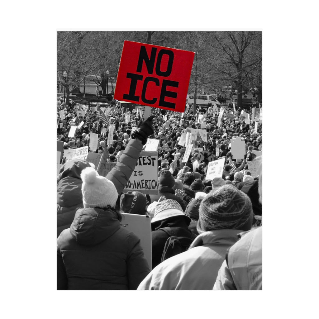 NO ICE Above the Crowd — Vertical Matte Humanitarian Poster