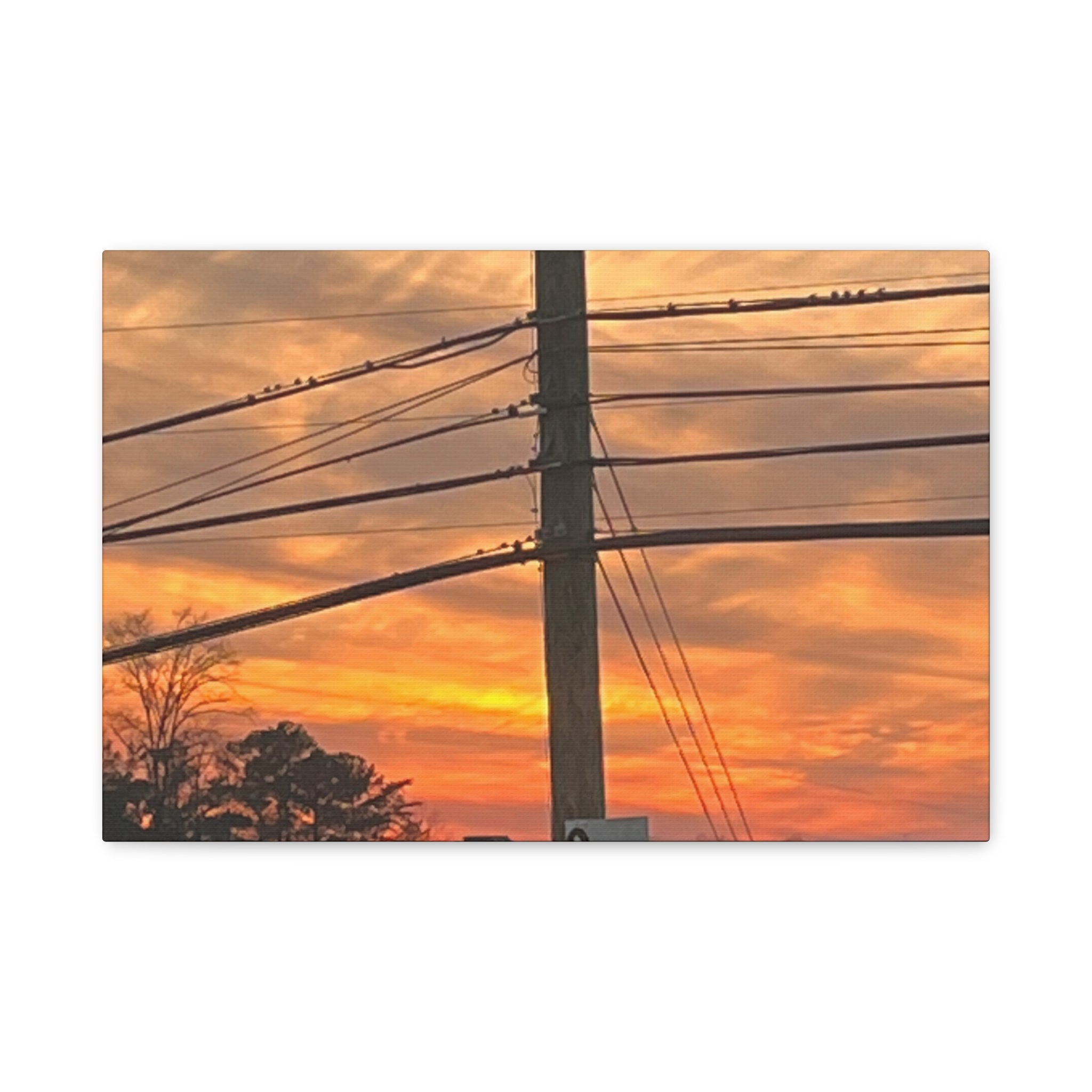 Sunset Powerlines Matte Canvas Print | Warm Orange Sky Wall Art | A‑G Originals