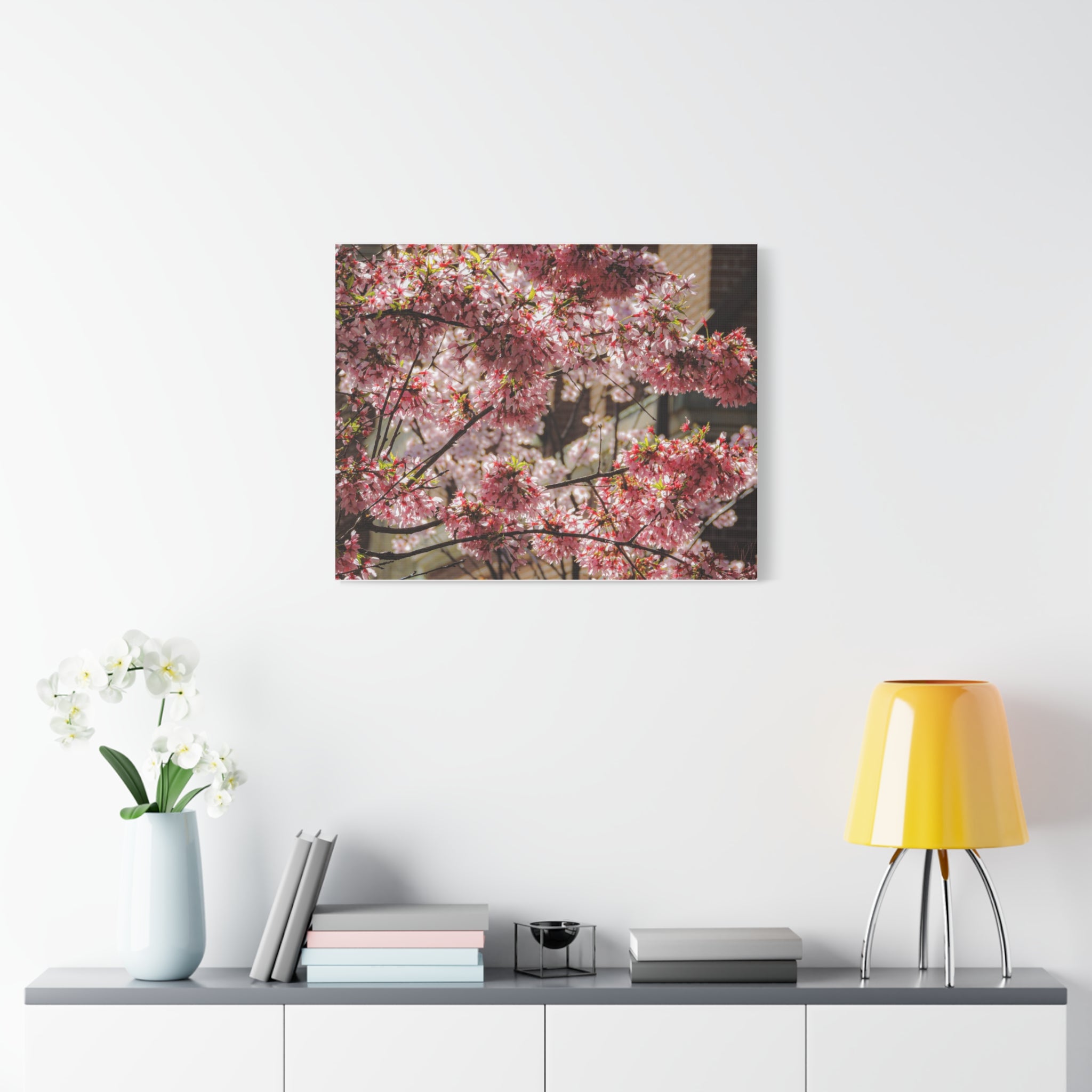 Pink Cherry Blossom Canvas Wall Art — Stretched Matte Floral Print