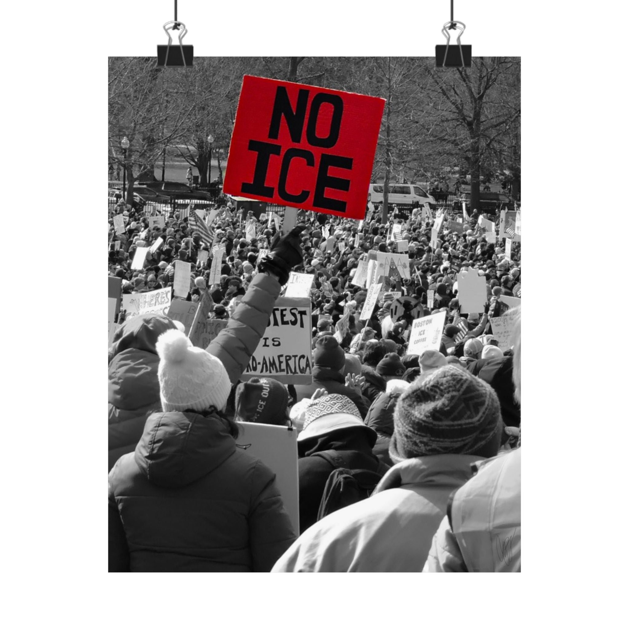 NO ICE Above the Crowd — Vertical Matte Humanitarian Poster