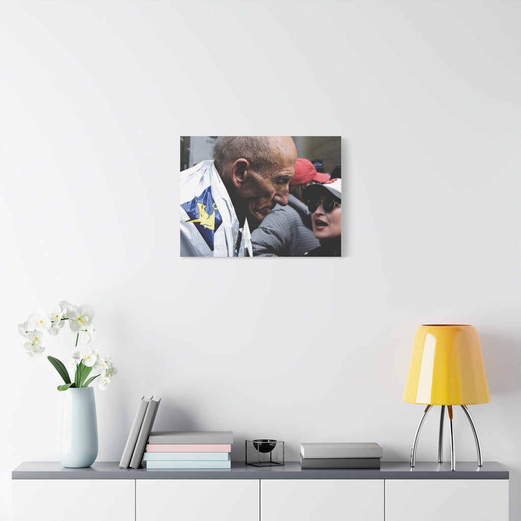 Street Portrait Canvas Print — Elderly Man, Boston Marathon & Conversation Photo Wall Art