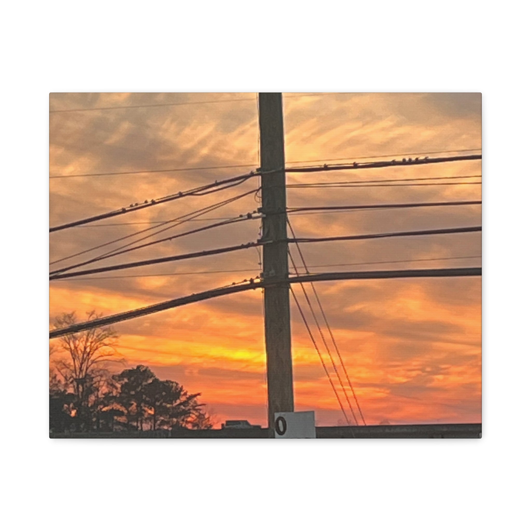 Sunset Powerlines Matte Canvas Print | Warm Orange Sky Wall Art | A‑G Originals