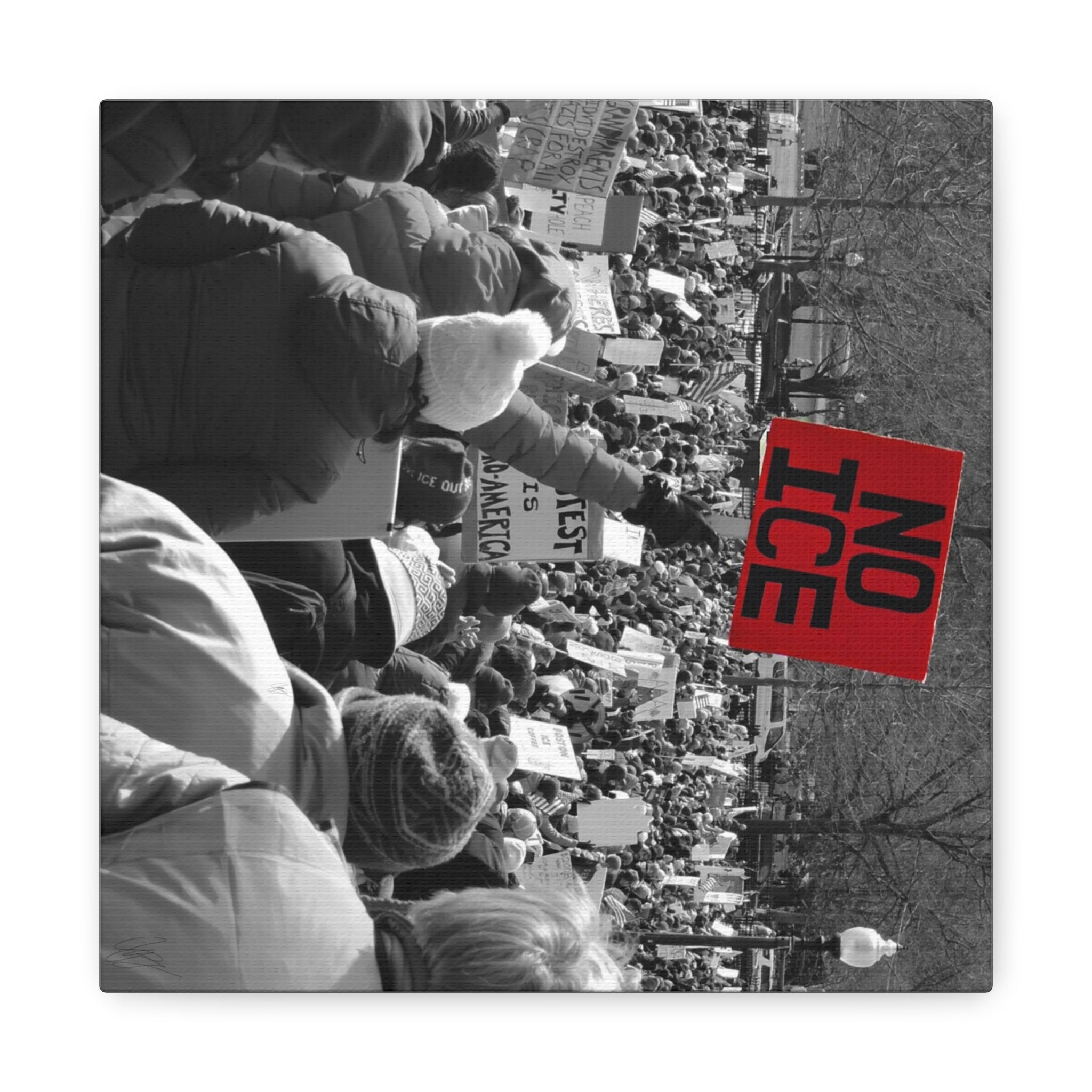 NO ICE Rising Above the Crowd — Matte Humanitarian Canvas