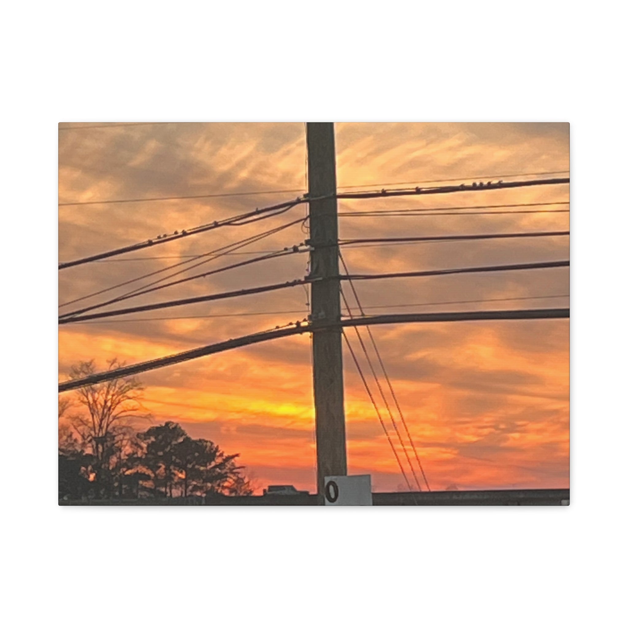 Sunset Powerlines Matte Canvas Print | Warm Orange Sky Wall Art | A‑G Originals