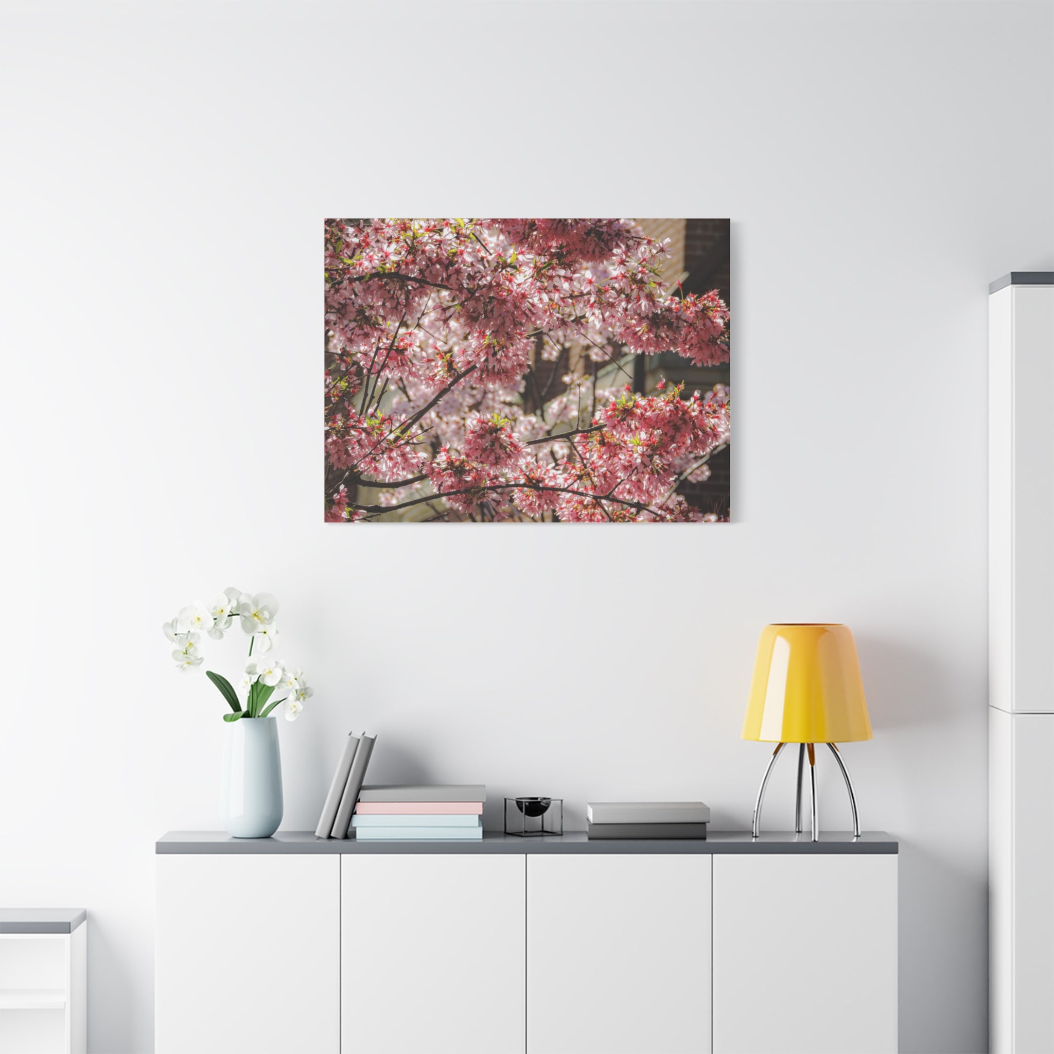 Pink Cherry Blossom Canvas Wall Art — Stretched Matte Floral Print