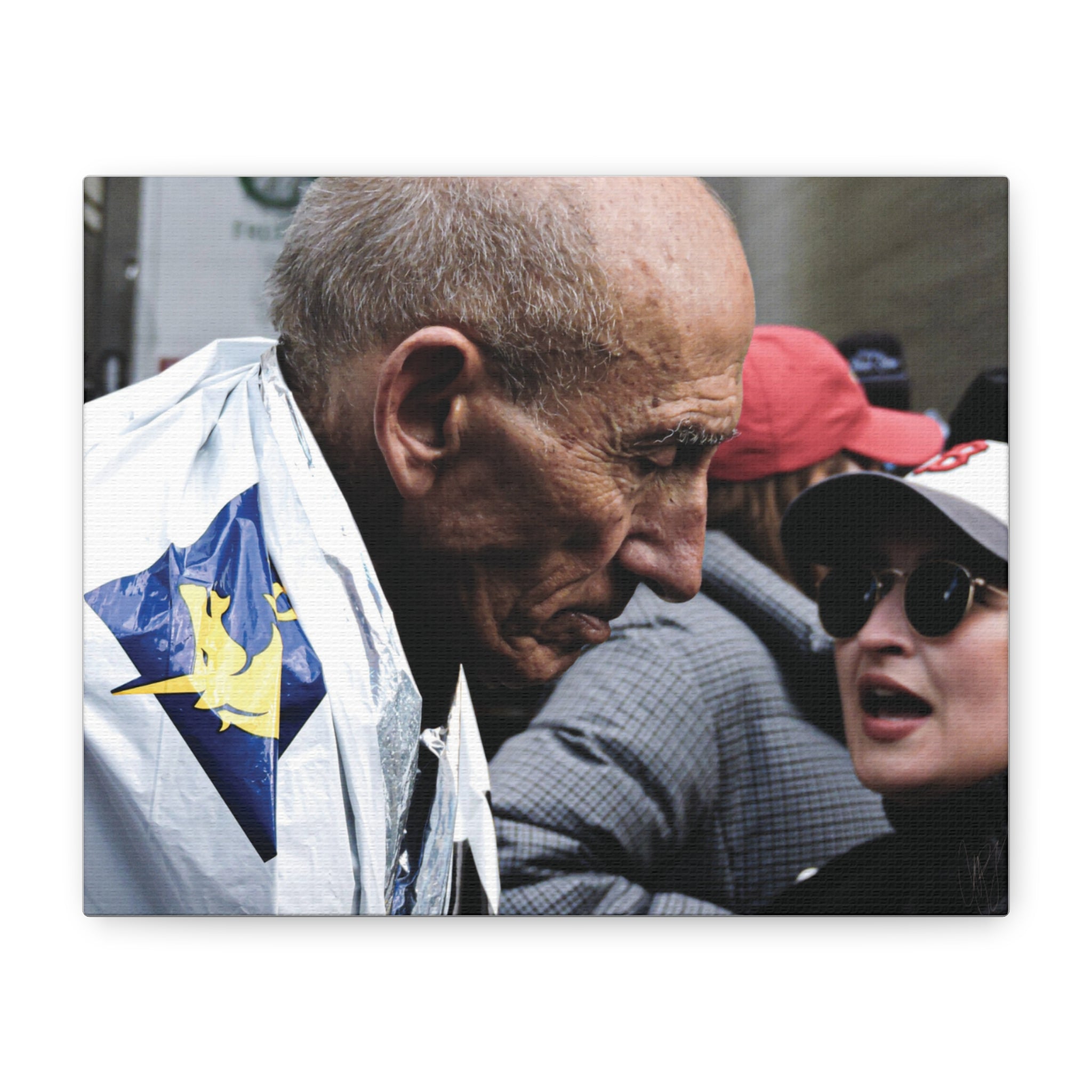 Street Portrait Canvas Print — Elderly Man, Boston Marathon & Conversation Photo Wall Art
