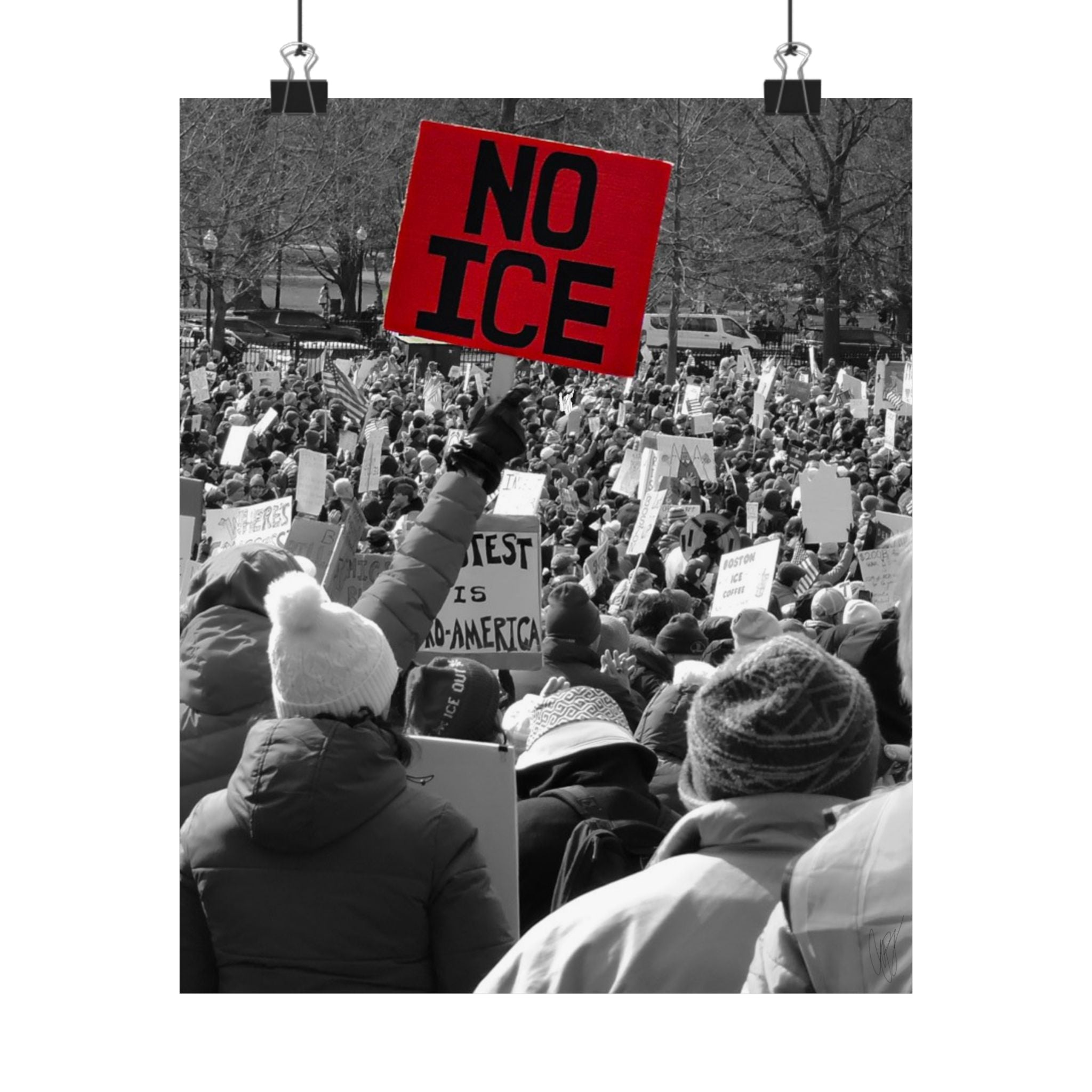 NO ICE Above the Crowd — Vertical Matte Humanitarian Poster