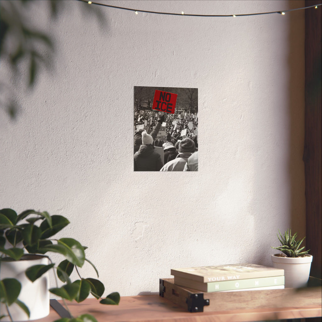 NO ICE Above the Crowd — Vertical Matte Humanitarian Poster